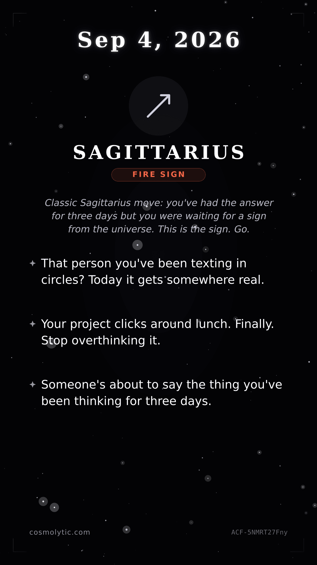 Sagittarius daily horoscope card for September 4, 2026
