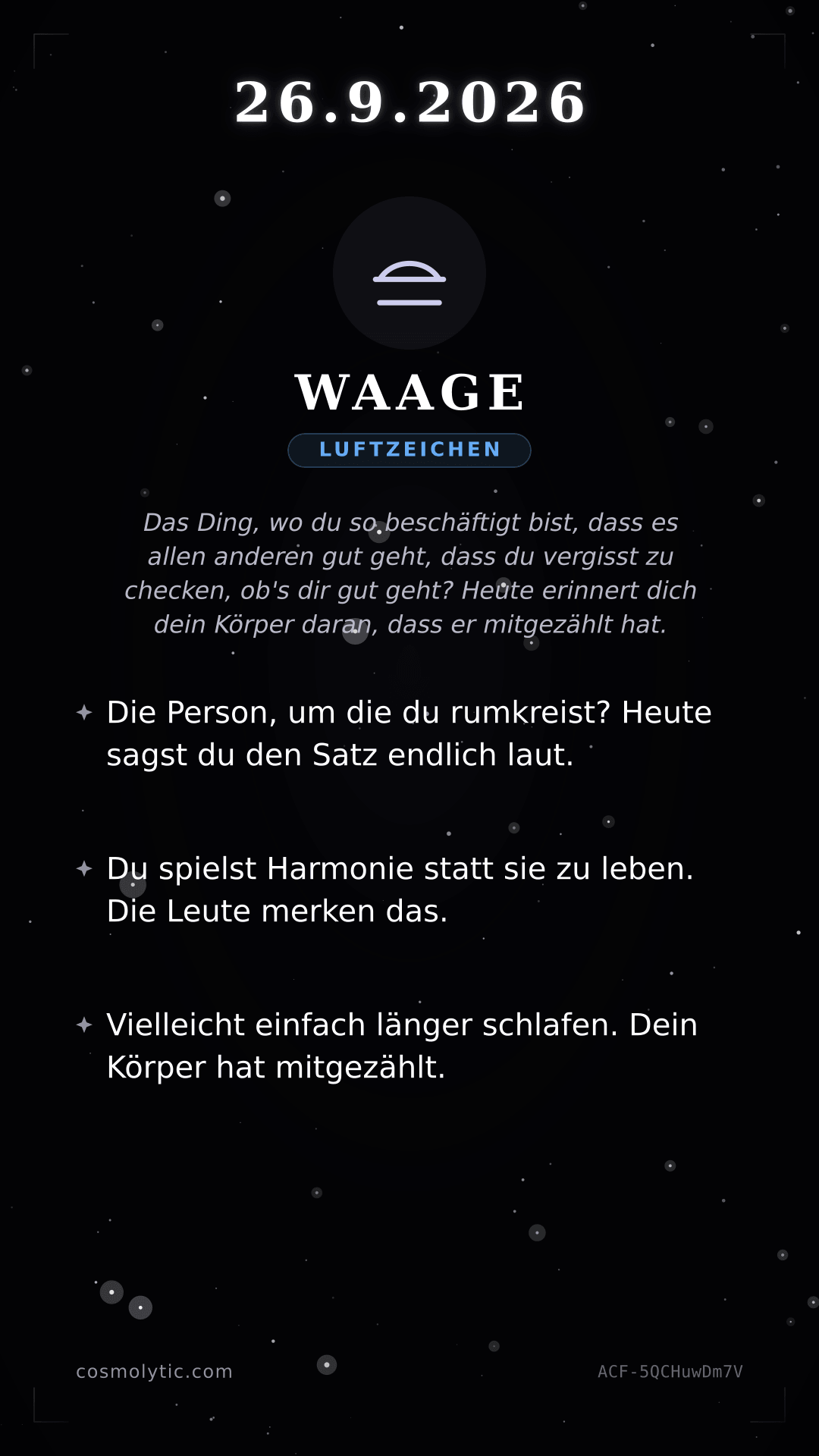 Waage Tageshoroskop-Karte für 26. September 2026
