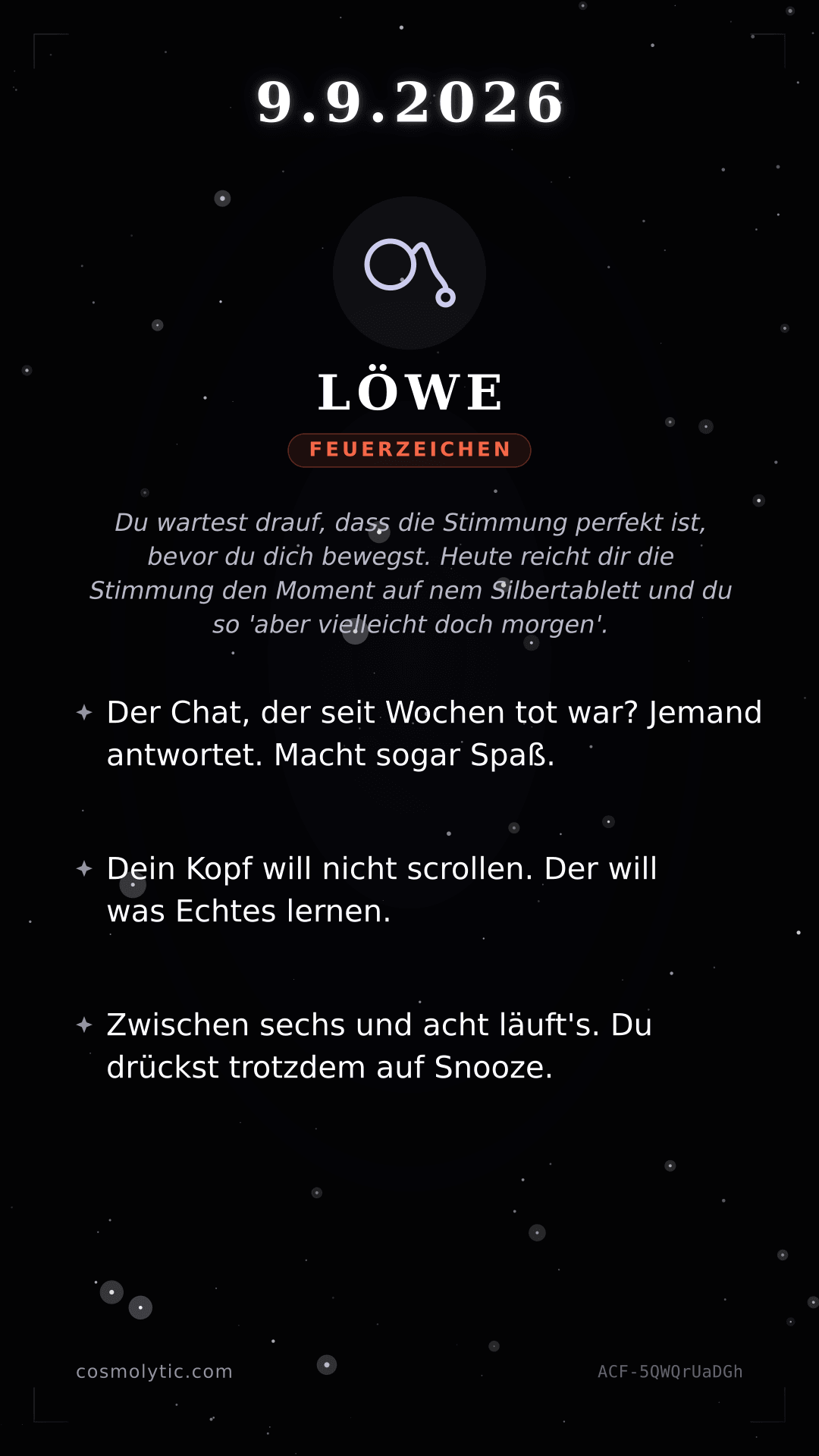 Löwe Tageshoroskop-Karte für 9. September 2026