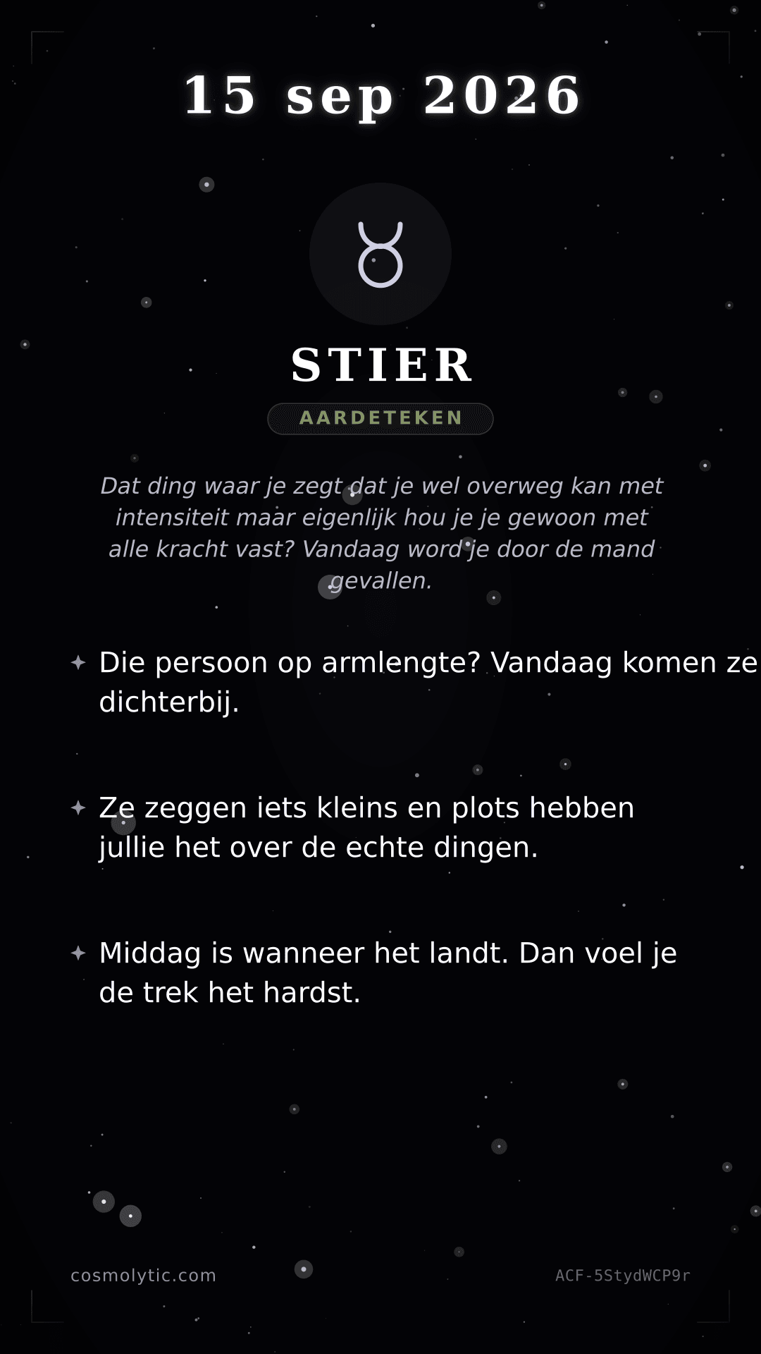Stier daghoroscoop kaart voor 15 september 2026