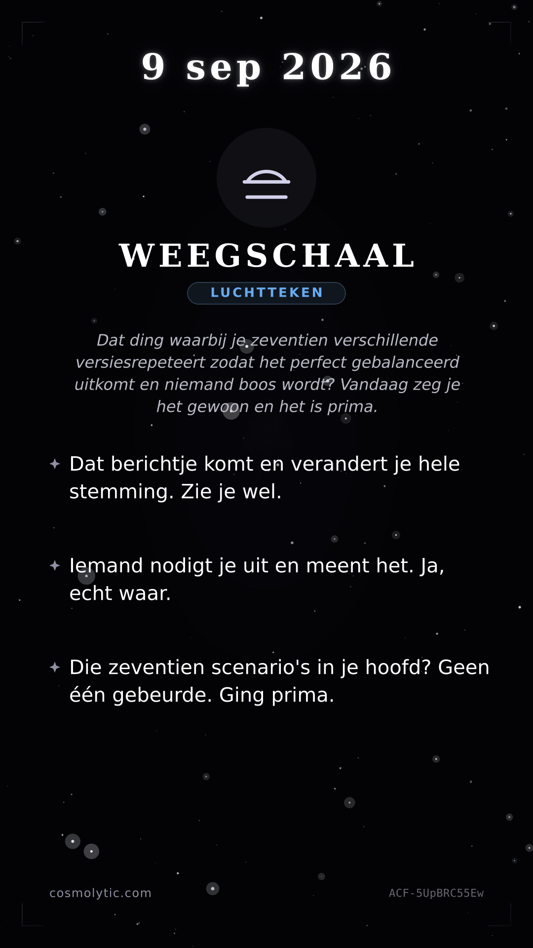 Weegschaal daghoroscoop kaart voor 9 september 2026