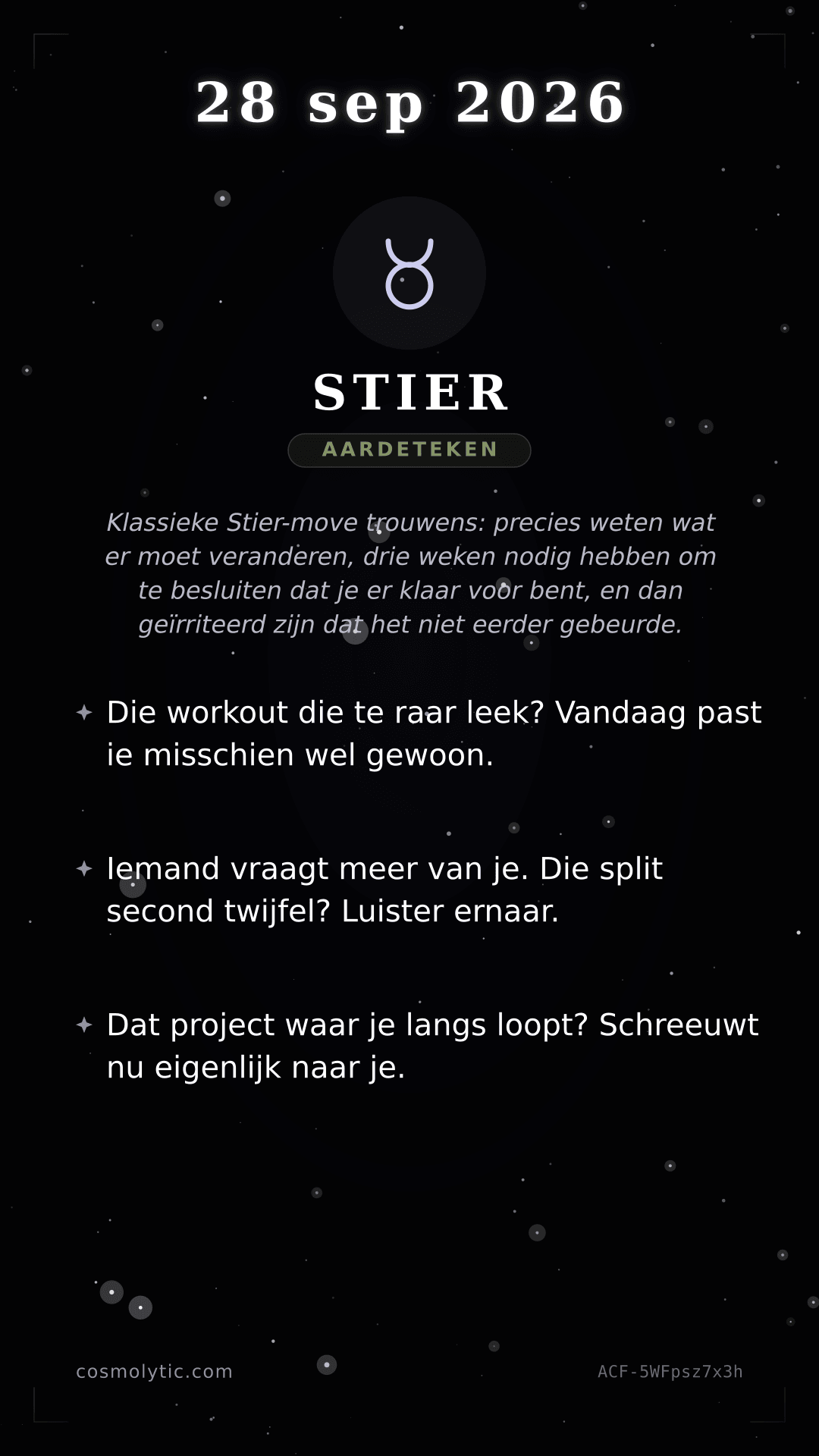 Stier daghoroscoop kaart voor 28 september 2026