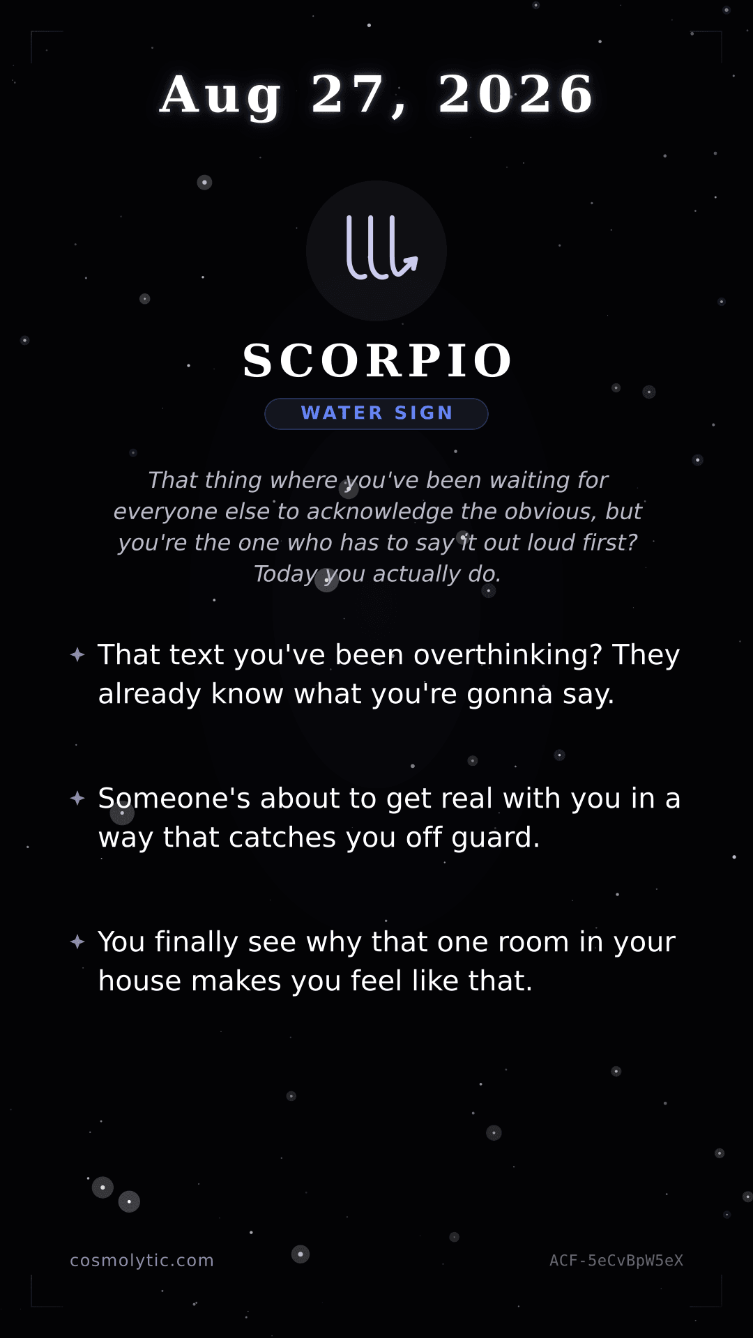 Scorpio daily horoscope card for August 27, 2026