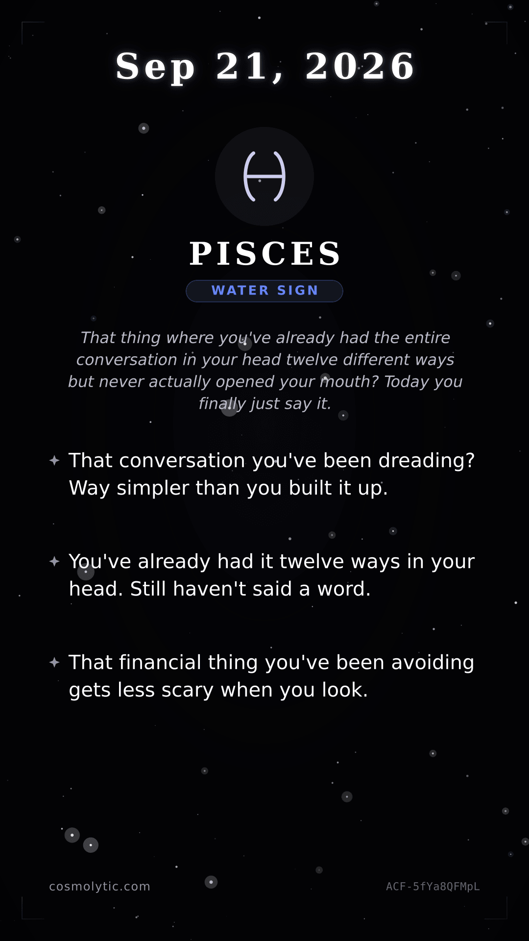 Pisces daily horoscope card for September 21, 2026