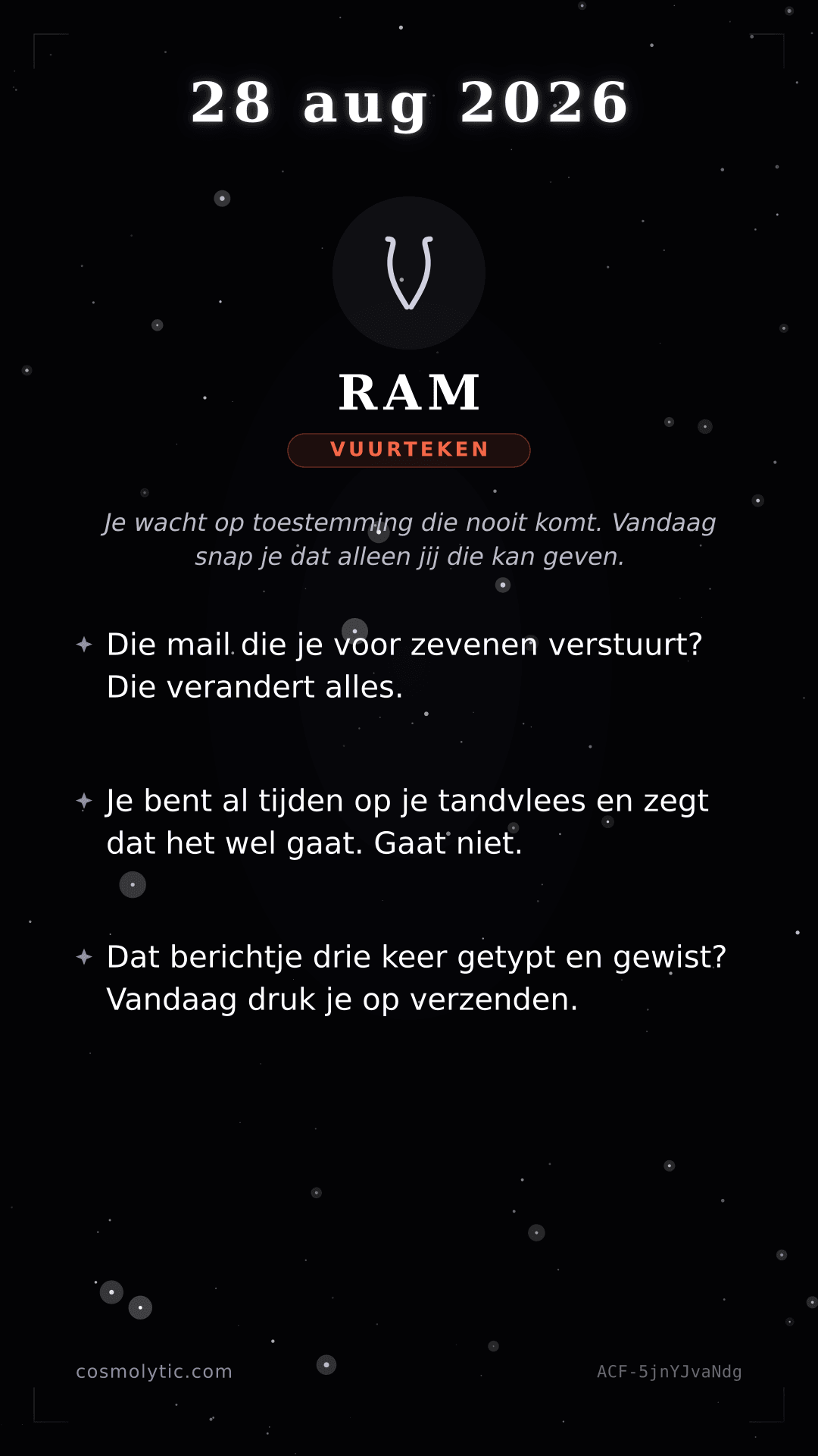 Ram daghoroscoop kaart voor 28 augustus 2026