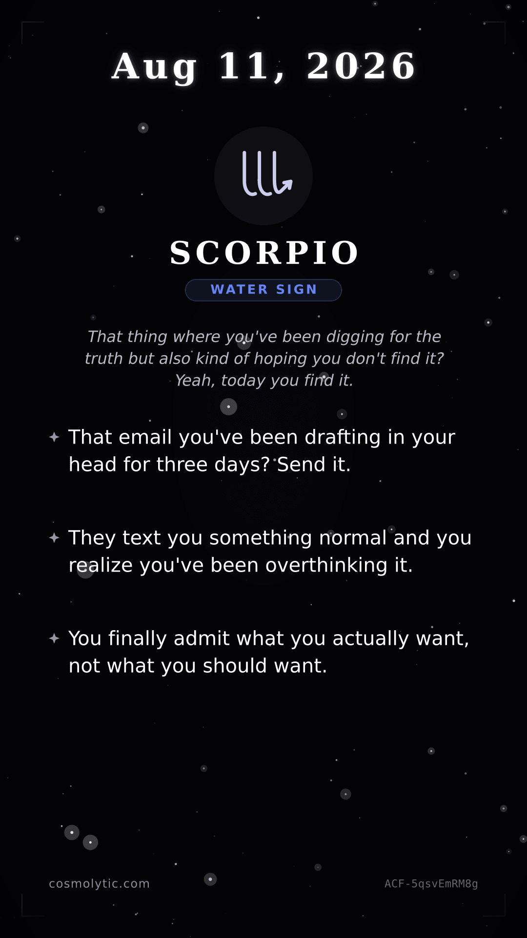 Scorpio daily horoscope card for August 11, 2026