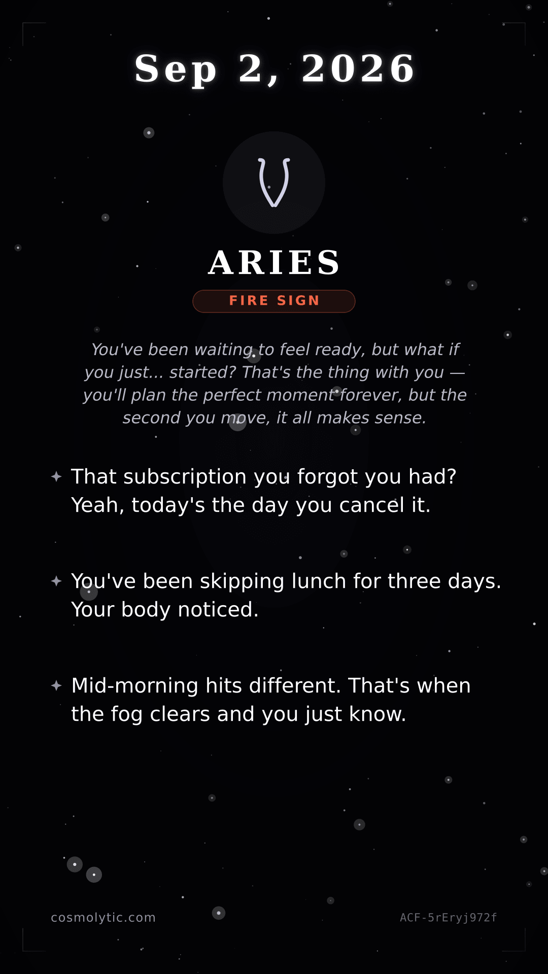 Aries daily horoscope card for September 2, 2026