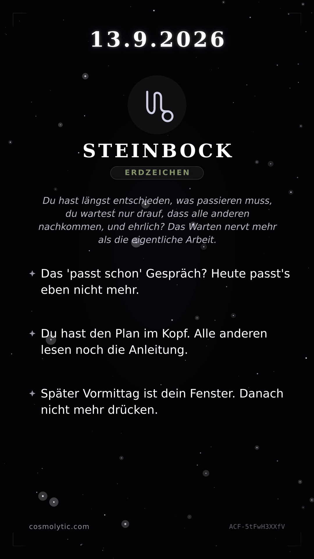 Steinbock Tageshoroskop-Karte für 13. September 2026