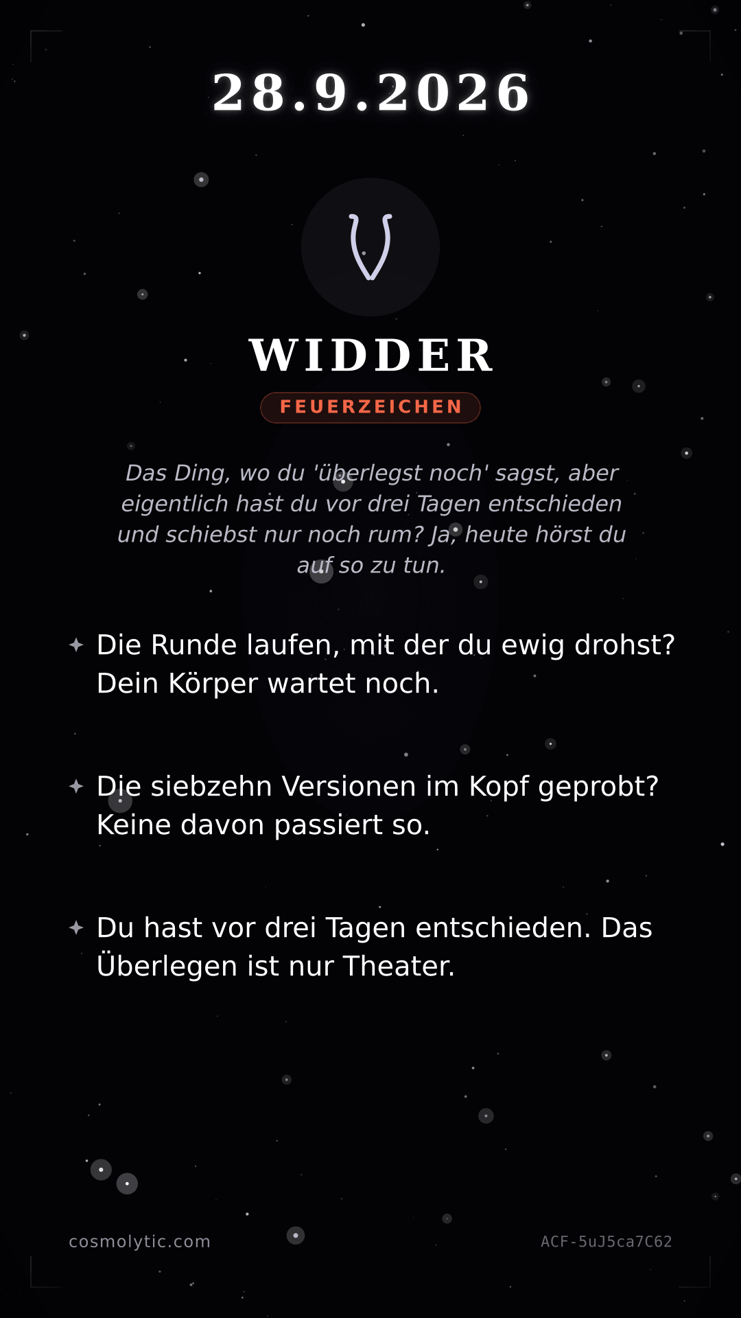 Widder Tageshoroskop-Karte für 28. September 2026