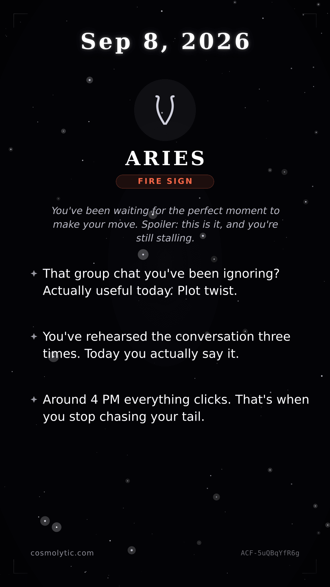 Aries daily horoscope card for September 8, 2026