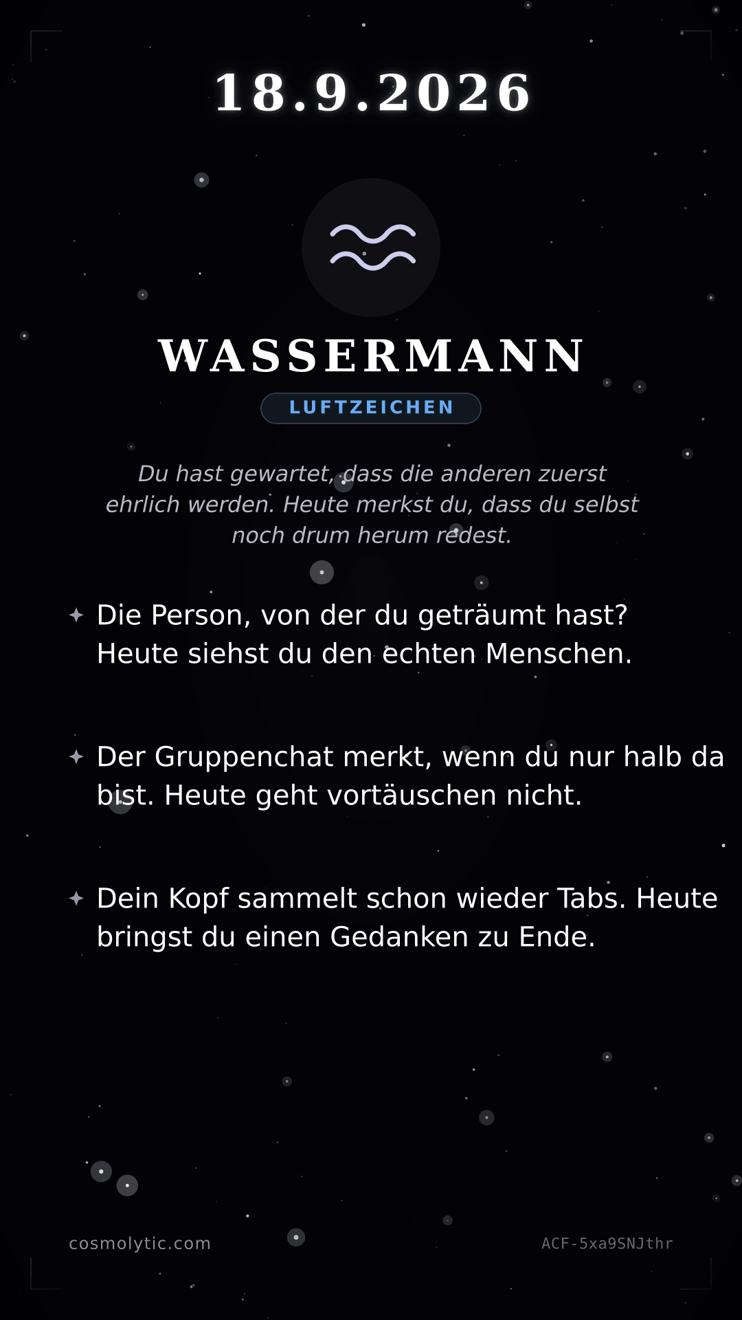Wassermann Tageshoroskop-Karte für 18. September 2026