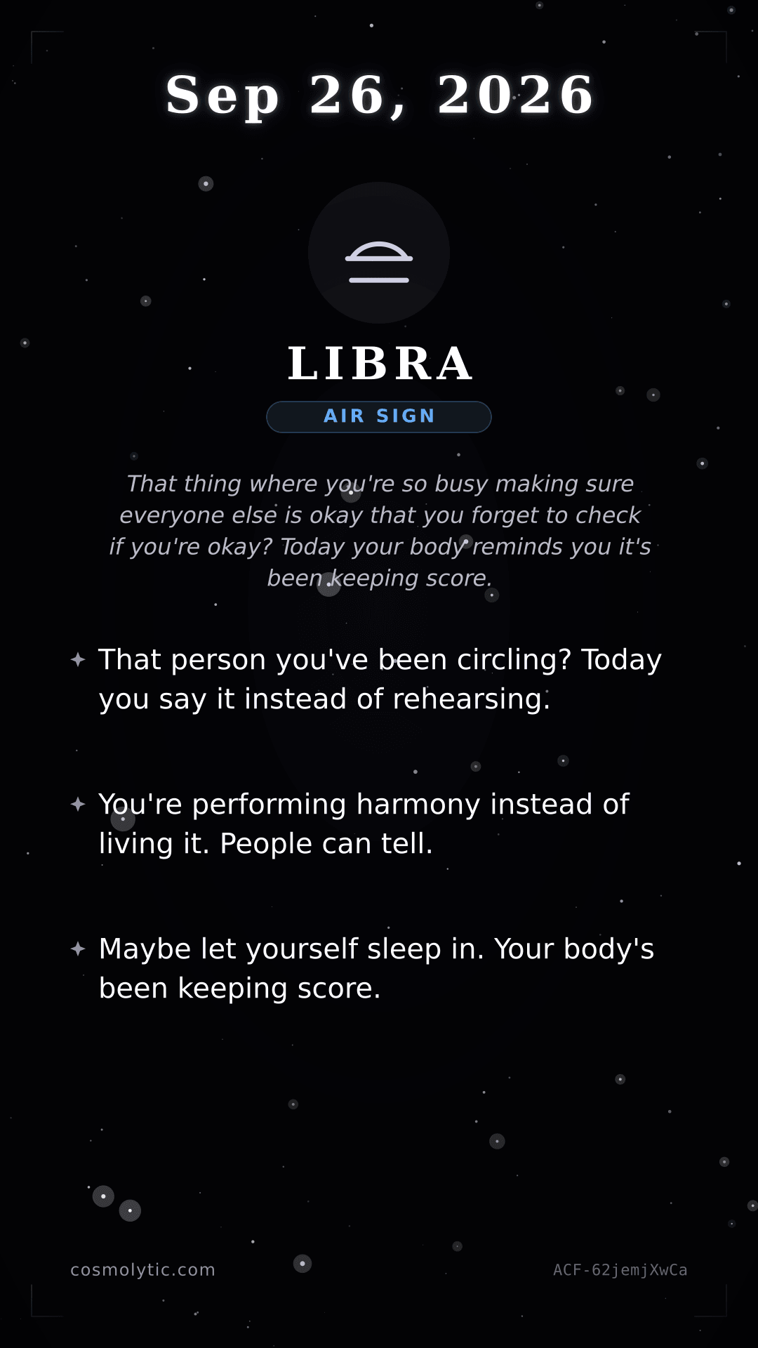 Libra daily horoscope card for September 26, 2026