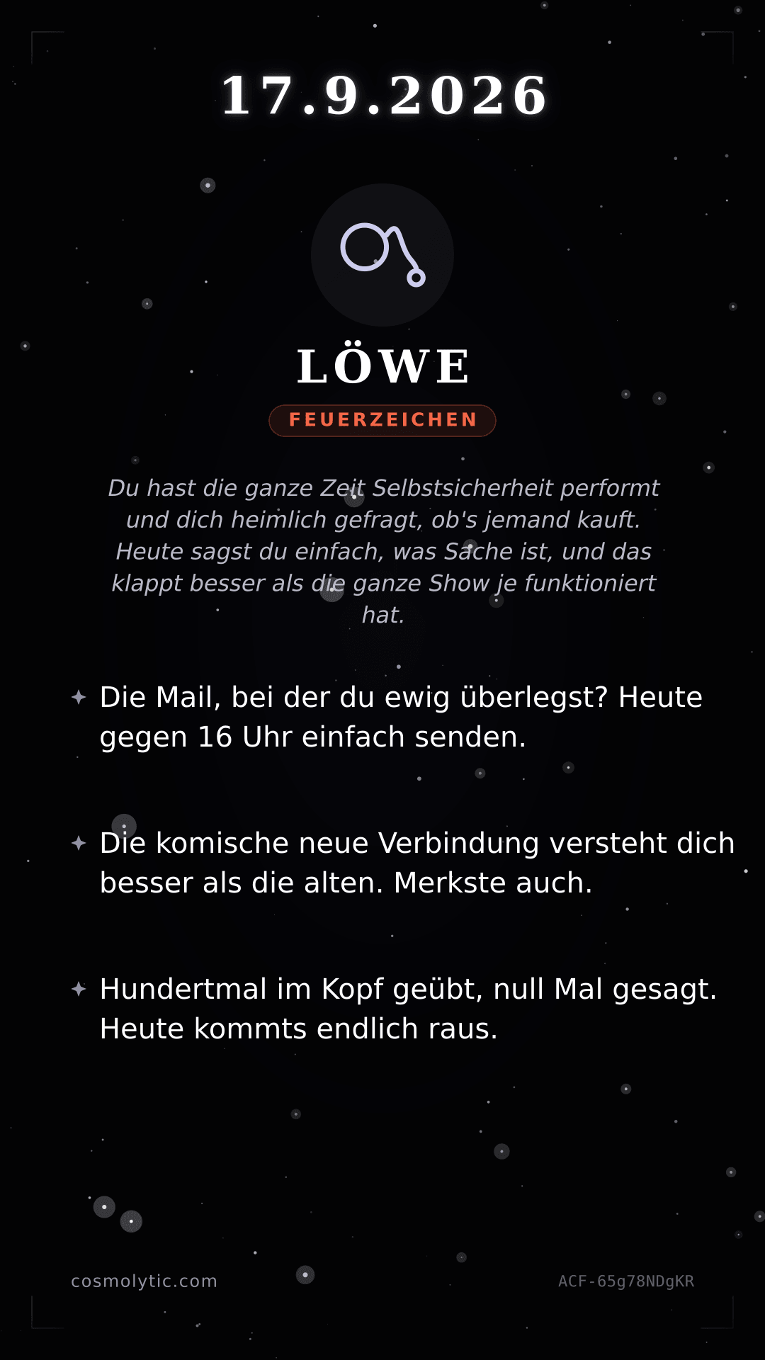 Löwe Tageshoroskop-Karte für 17. September 2026