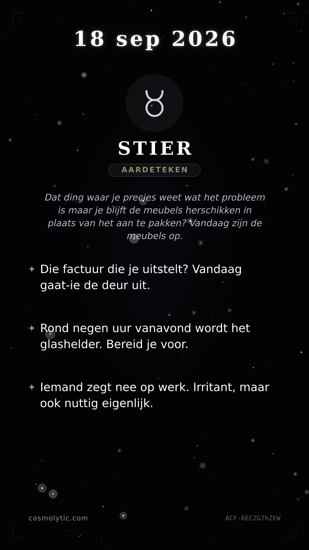 Stier daghoroscoop kaart voor 18 september 2026
