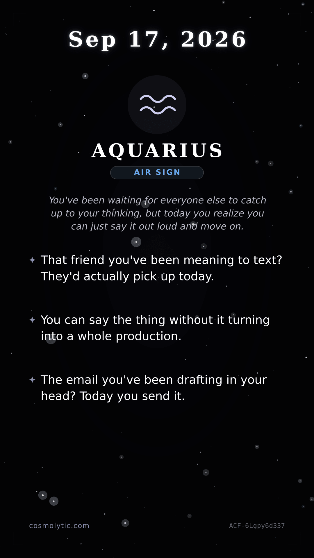 Aquarius daily horoscope card for September 17, 2026