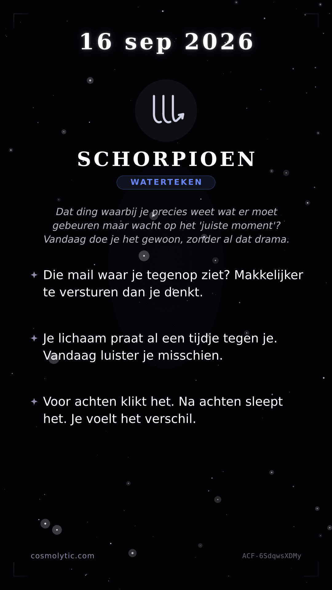 Schorpioen daghoroscoop kaart voor 16 september 2026