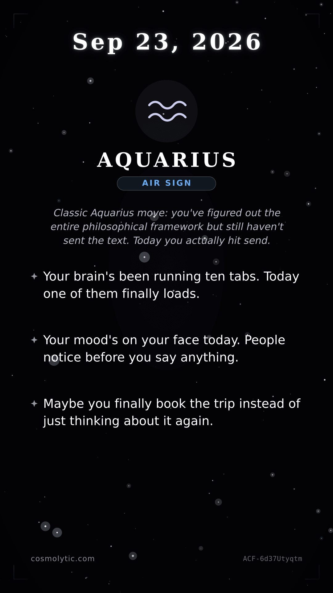 Aquarius daily horoscope card for September 23, 2026