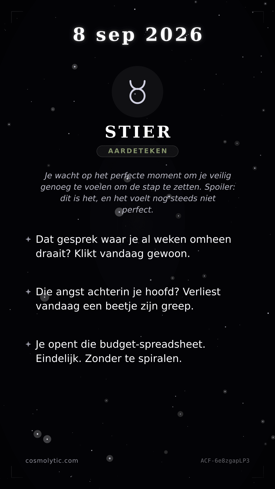 Stier daghoroscoop kaart voor 8 september 2026