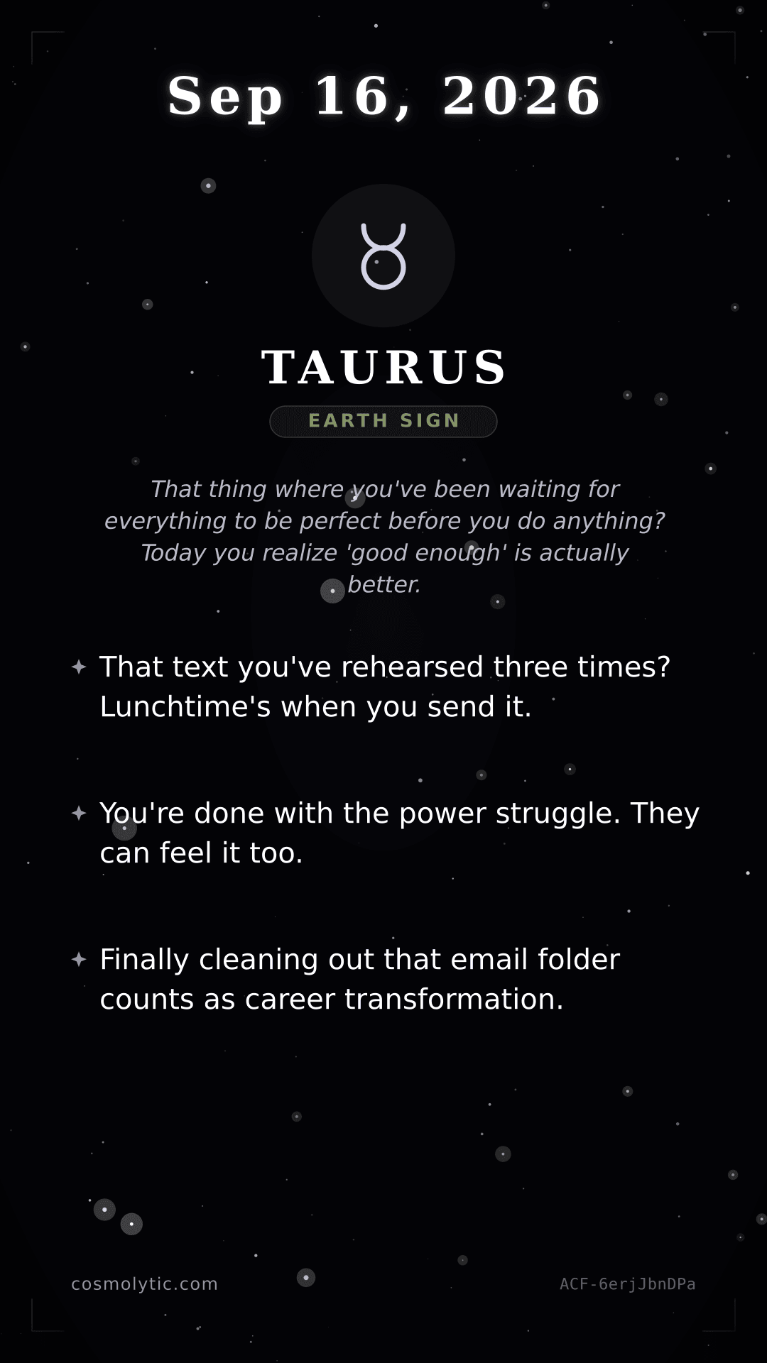 Taurus daily horoscope card for September 16, 2026