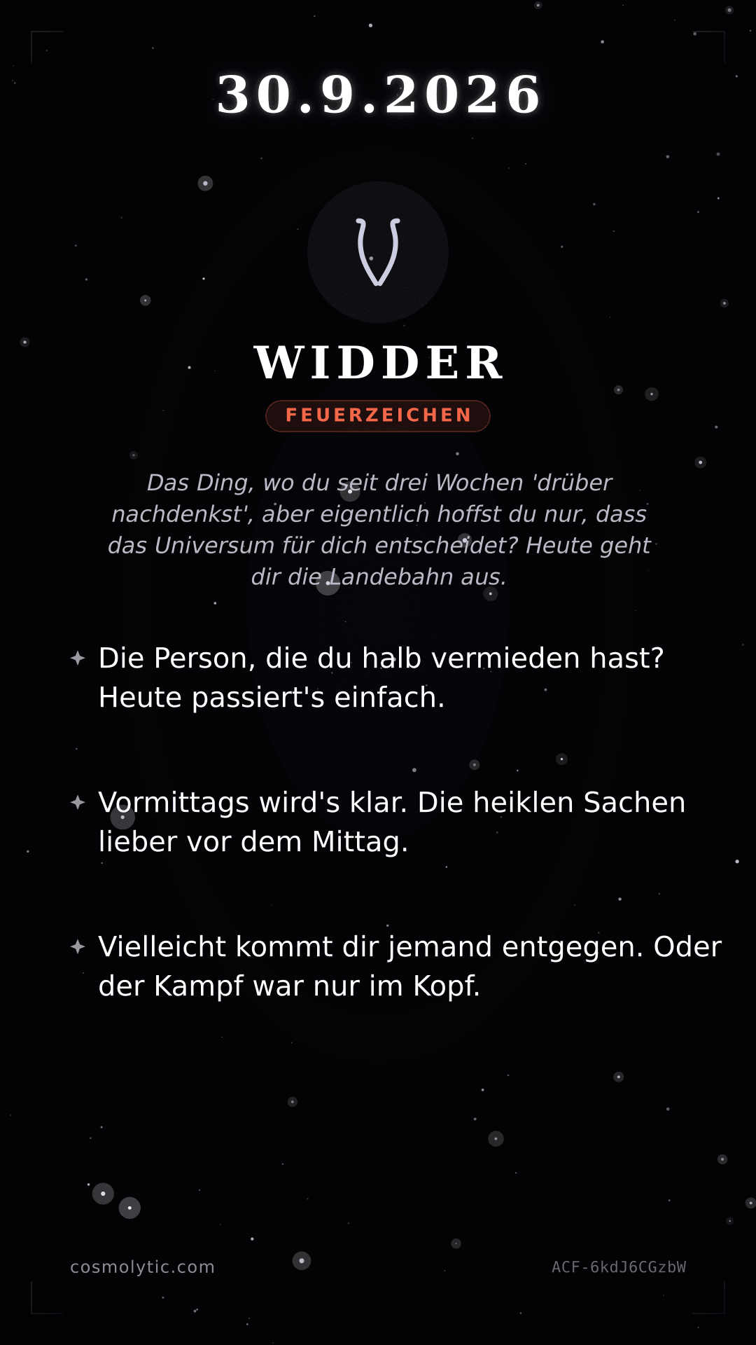 Widder Tageshoroskop-Karte für 30. September 2026