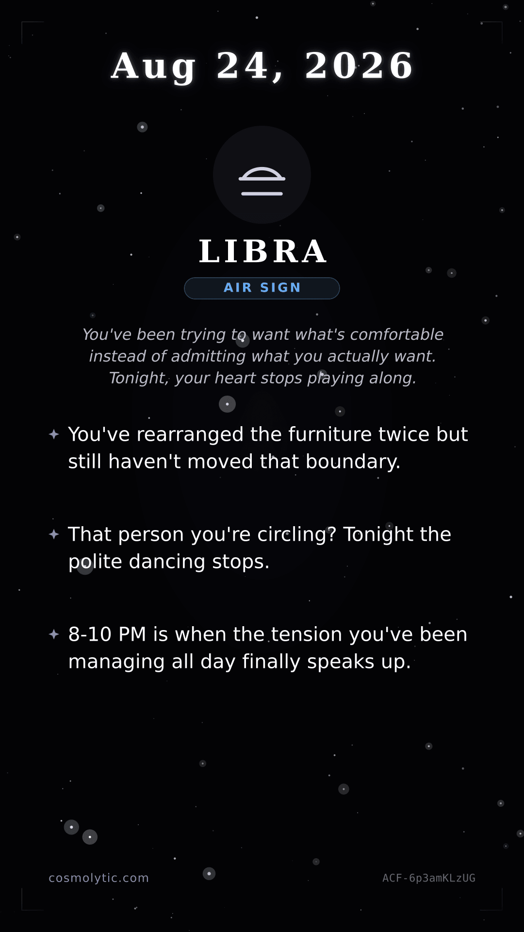 Libra daily horoscope card for August 24, 2026