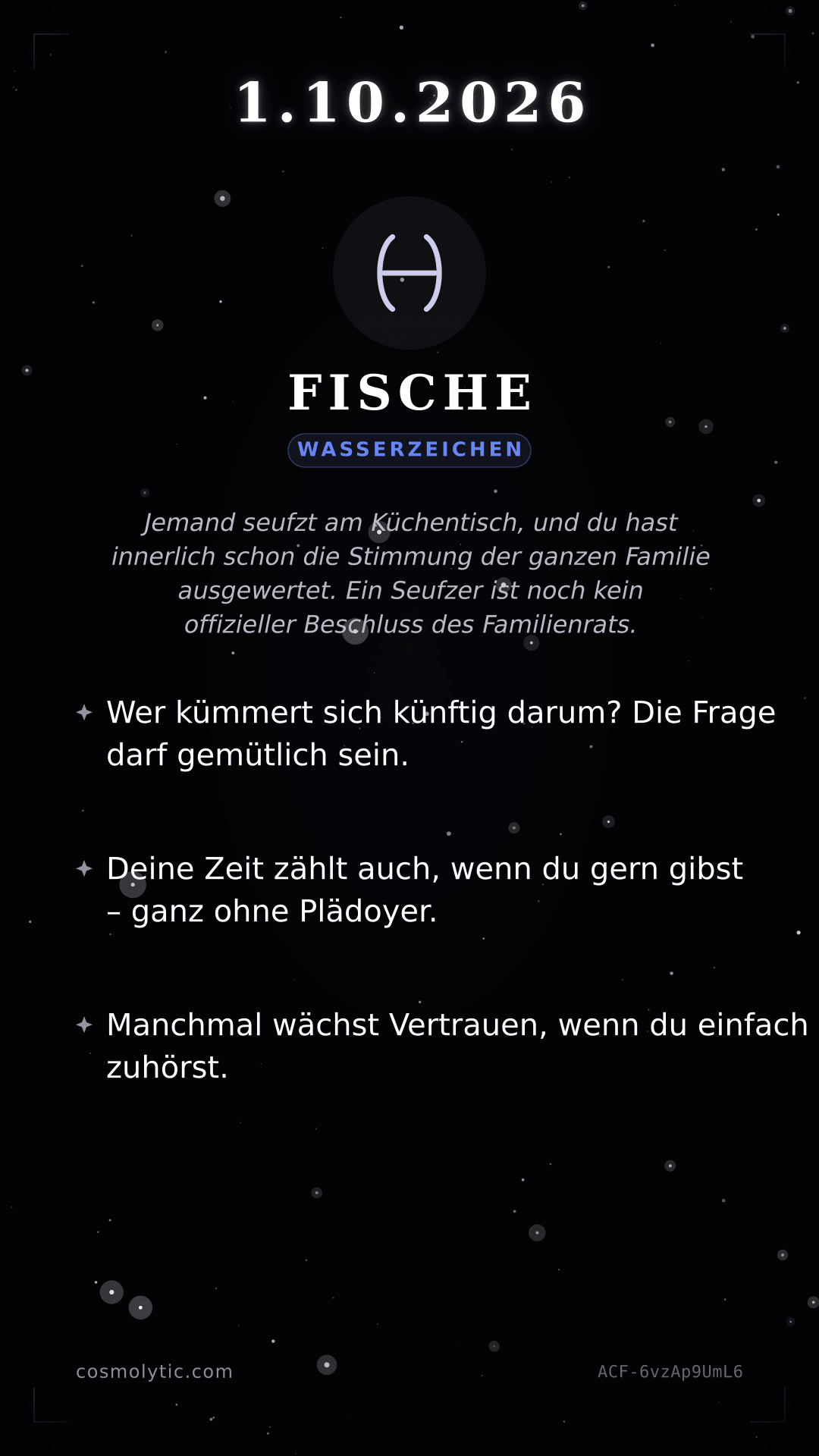Fische Tageshoroskop-Karte für 1. Oktober 2026