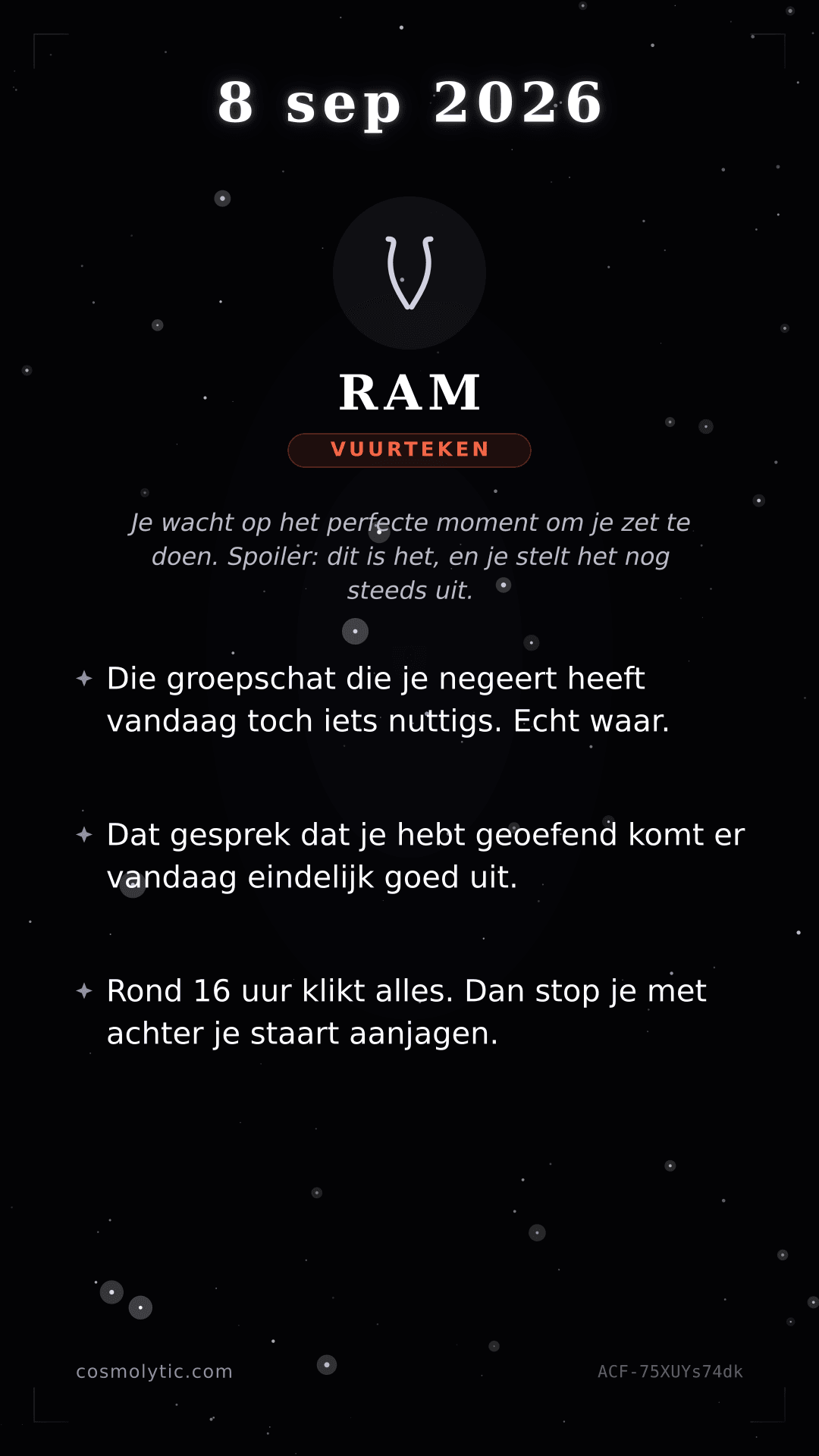 Ram daghoroscoop kaart voor 8 september 2026