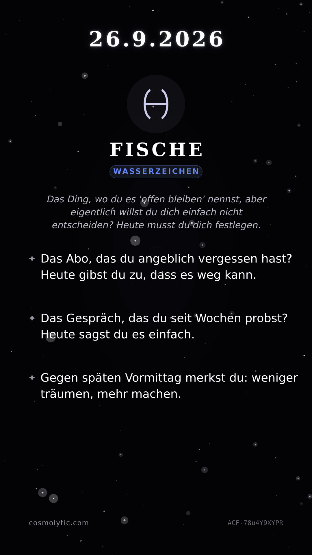 Fische Tageshoroskop-Karte für 26. September 2026