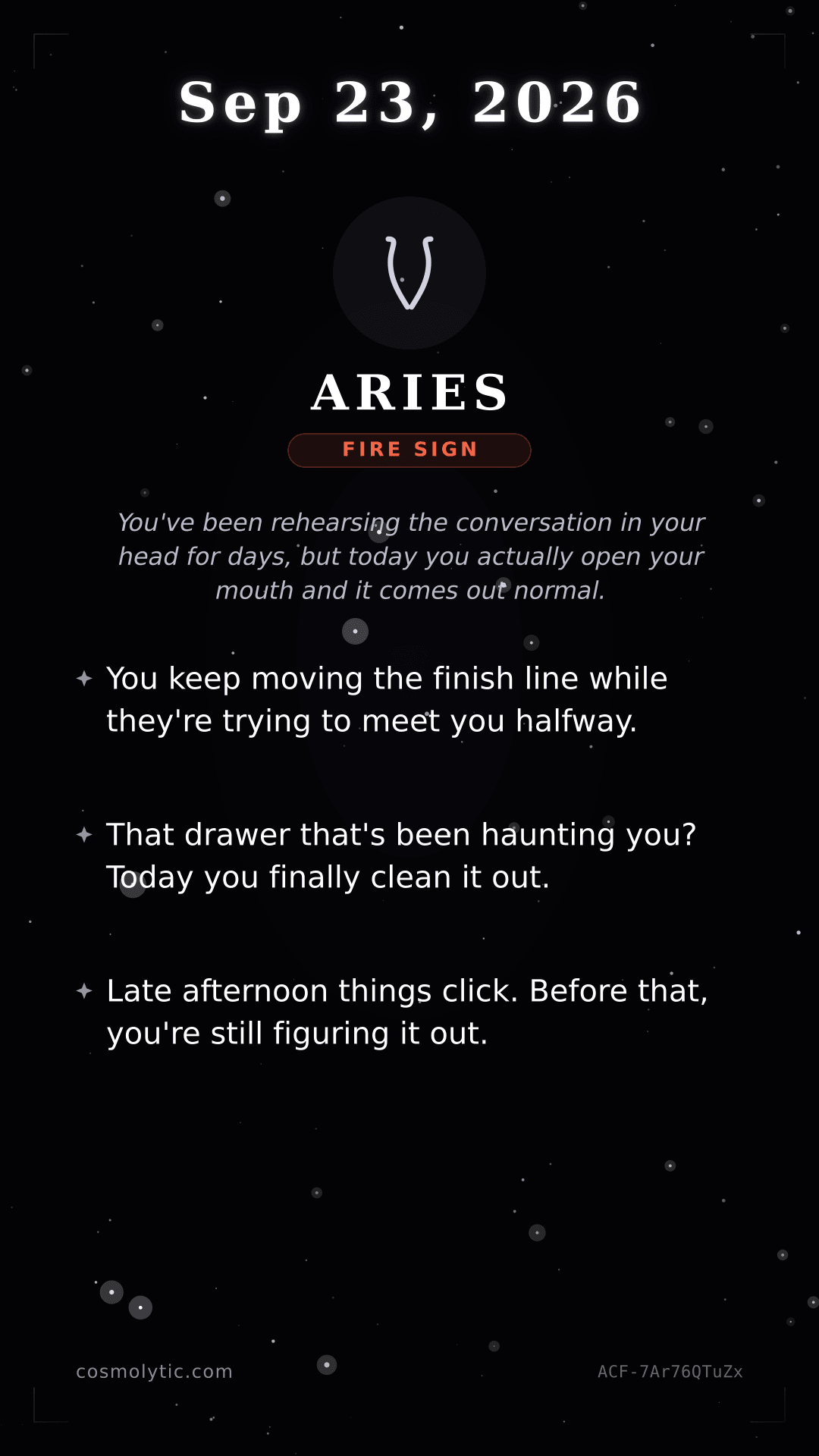 Aries daily horoscope card for September 23, 2026