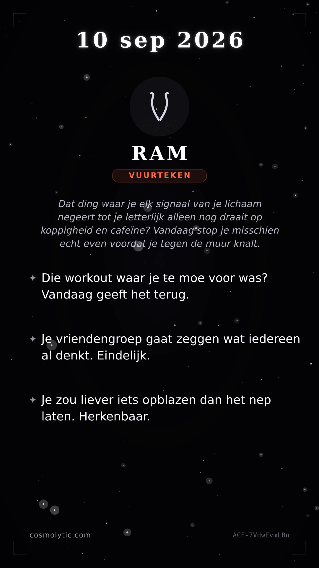 Ram daghoroscoop kaart voor 10 september 2026