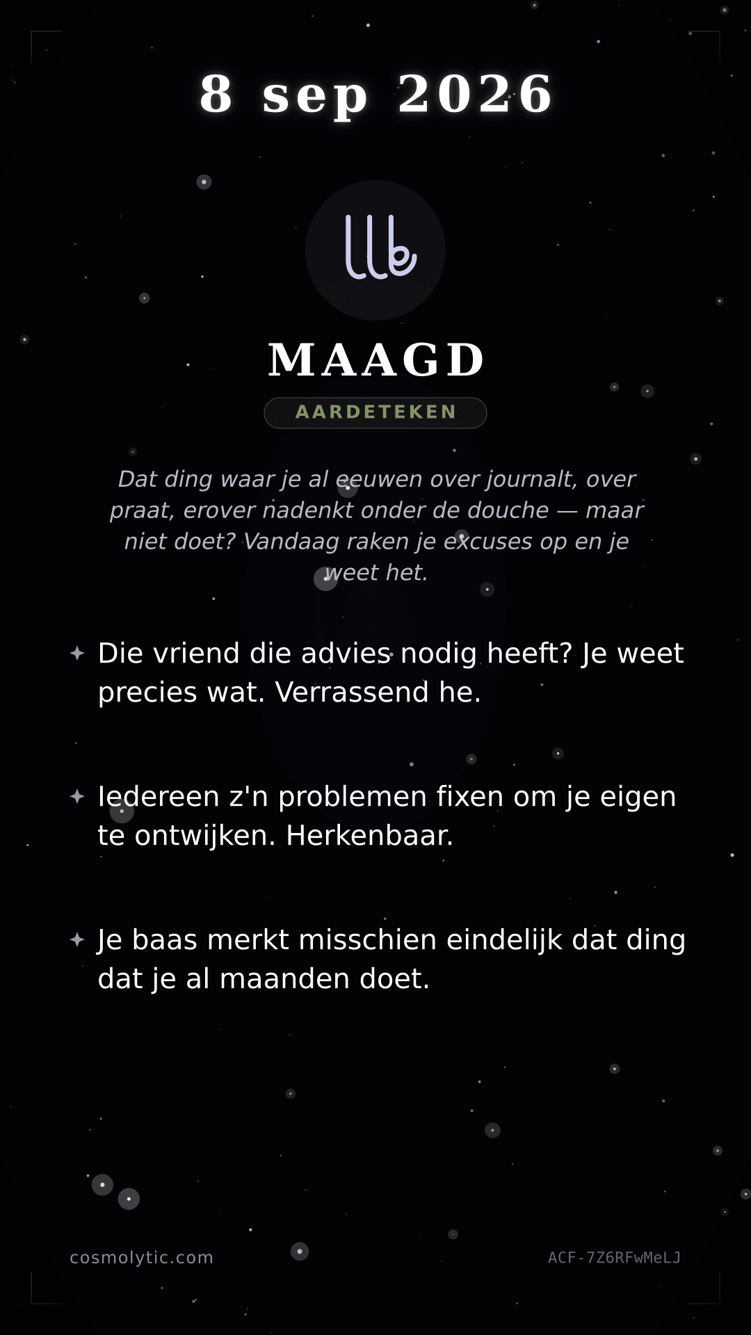 Maagd daghoroscoop kaart voor 8 september 2026