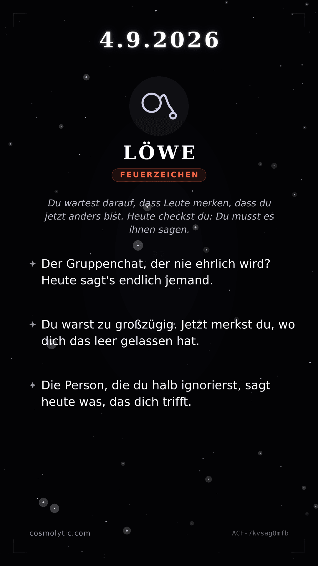 Löwe Tageshoroskop-Karte für 4. September 2026