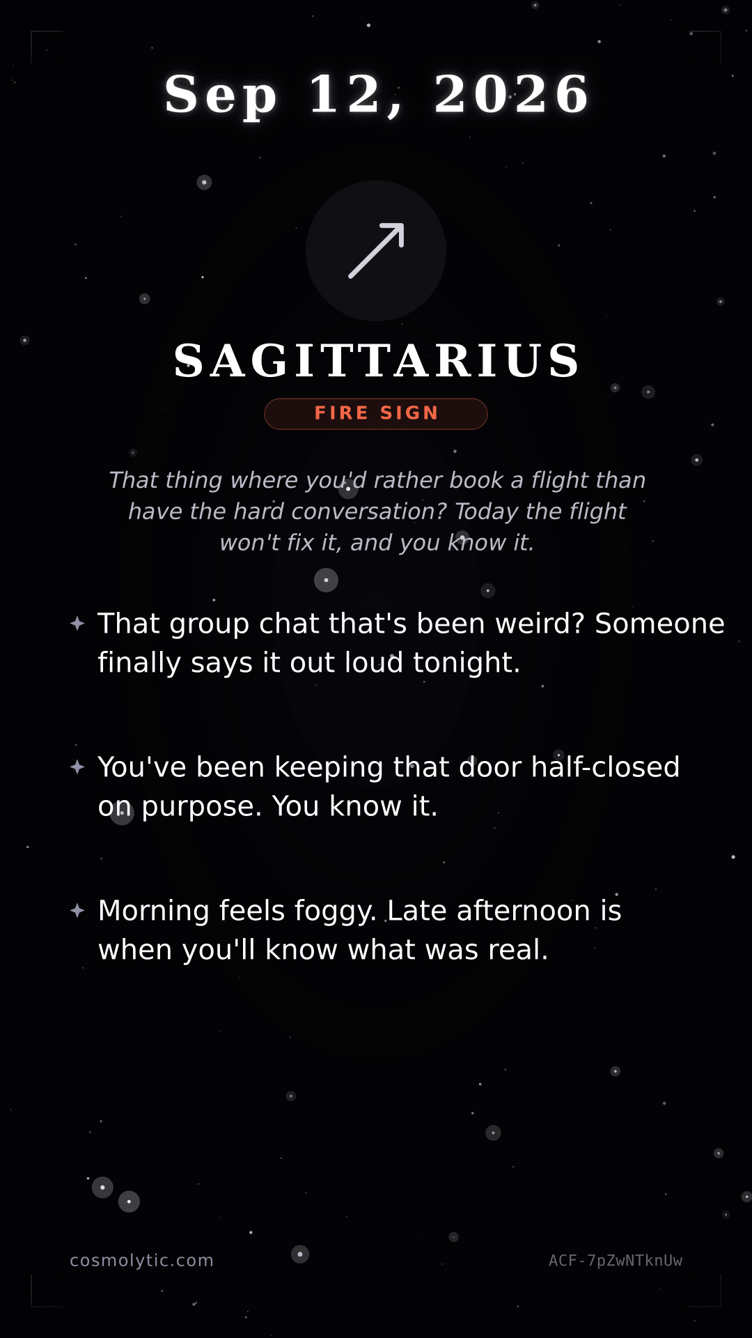 Sagittarius daily horoscope card for September 12, 2026