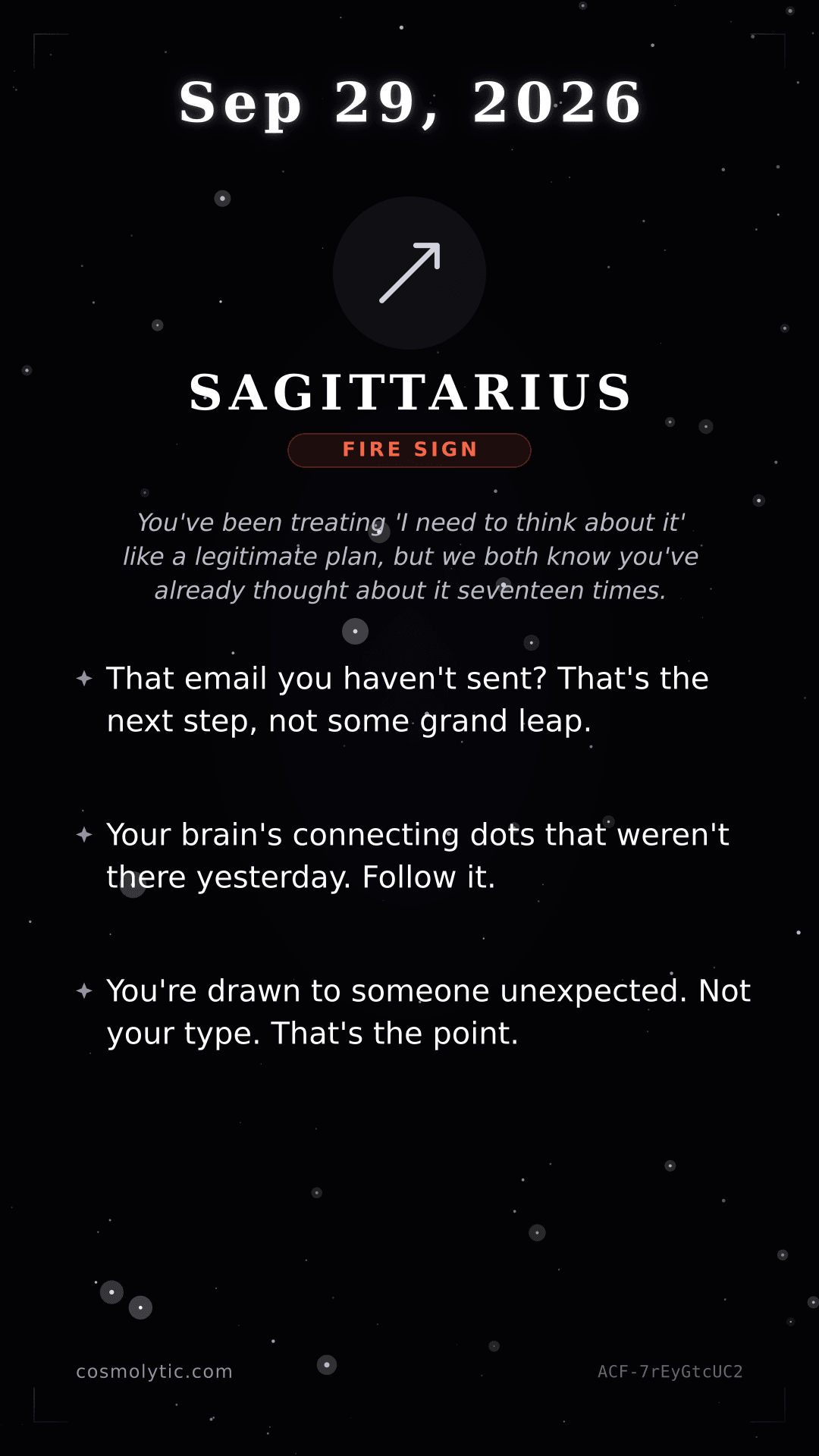 Sagittarius daily horoscope card for September 29, 2026