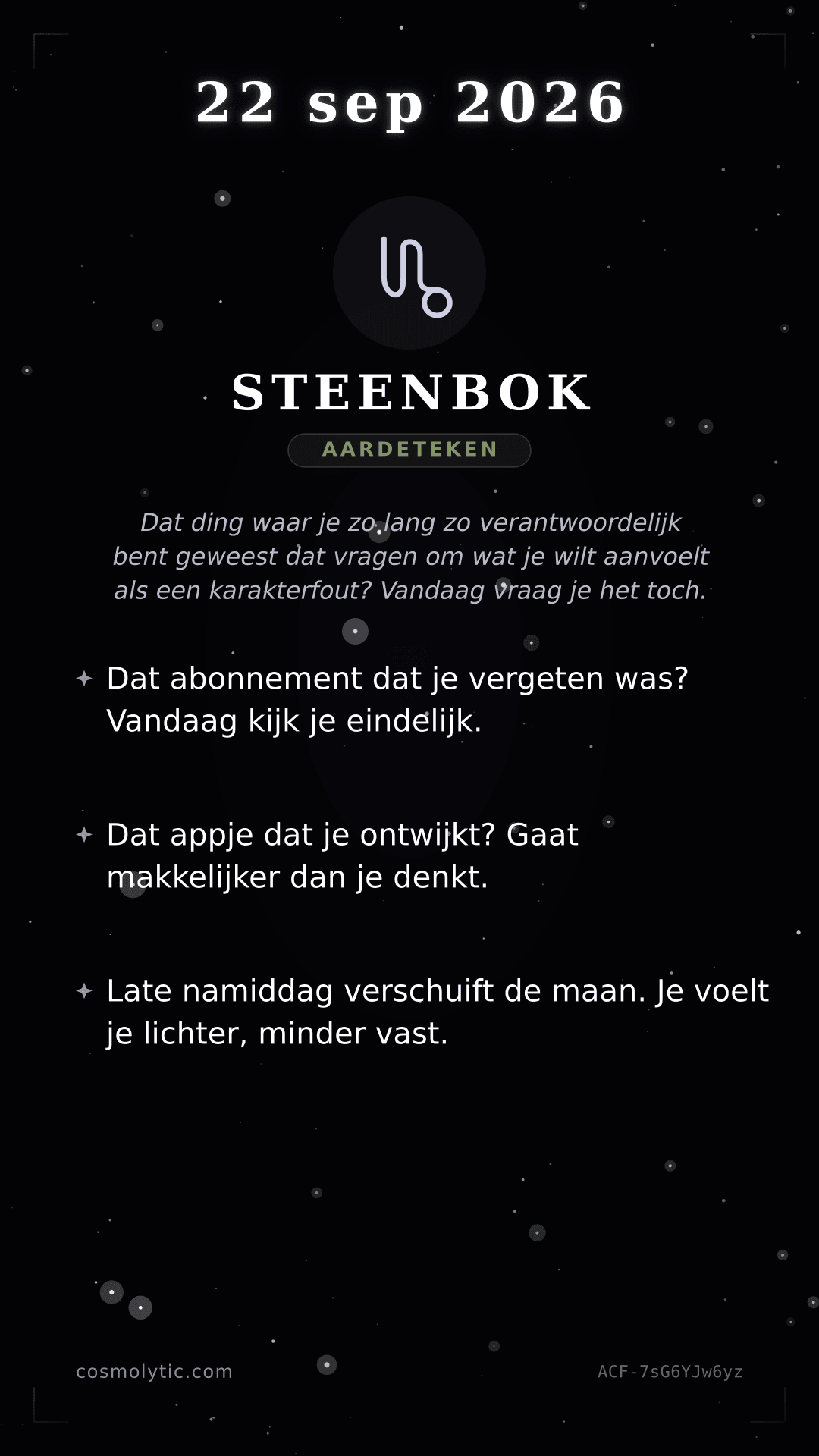 Steenbok daghoroscoop kaart voor 22 september 2026
