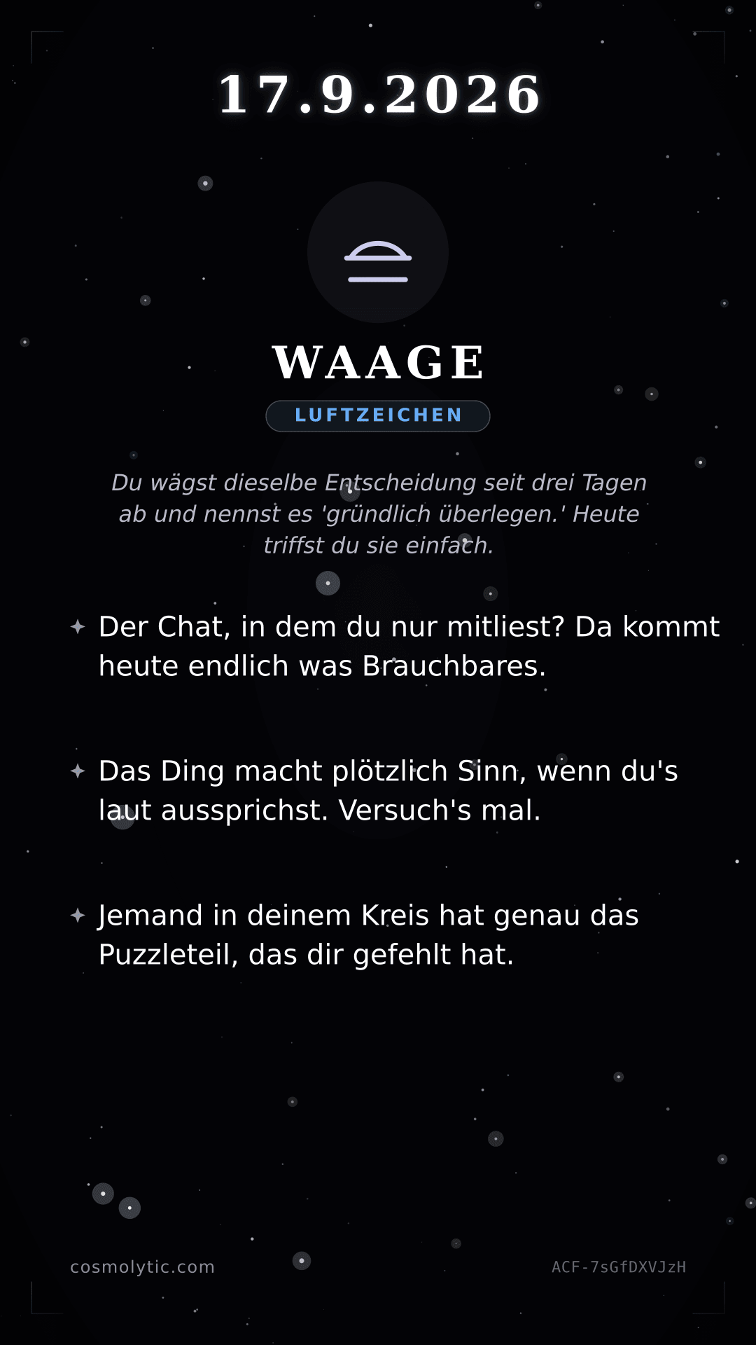 Waage Tageshoroskop-Karte für Gestern