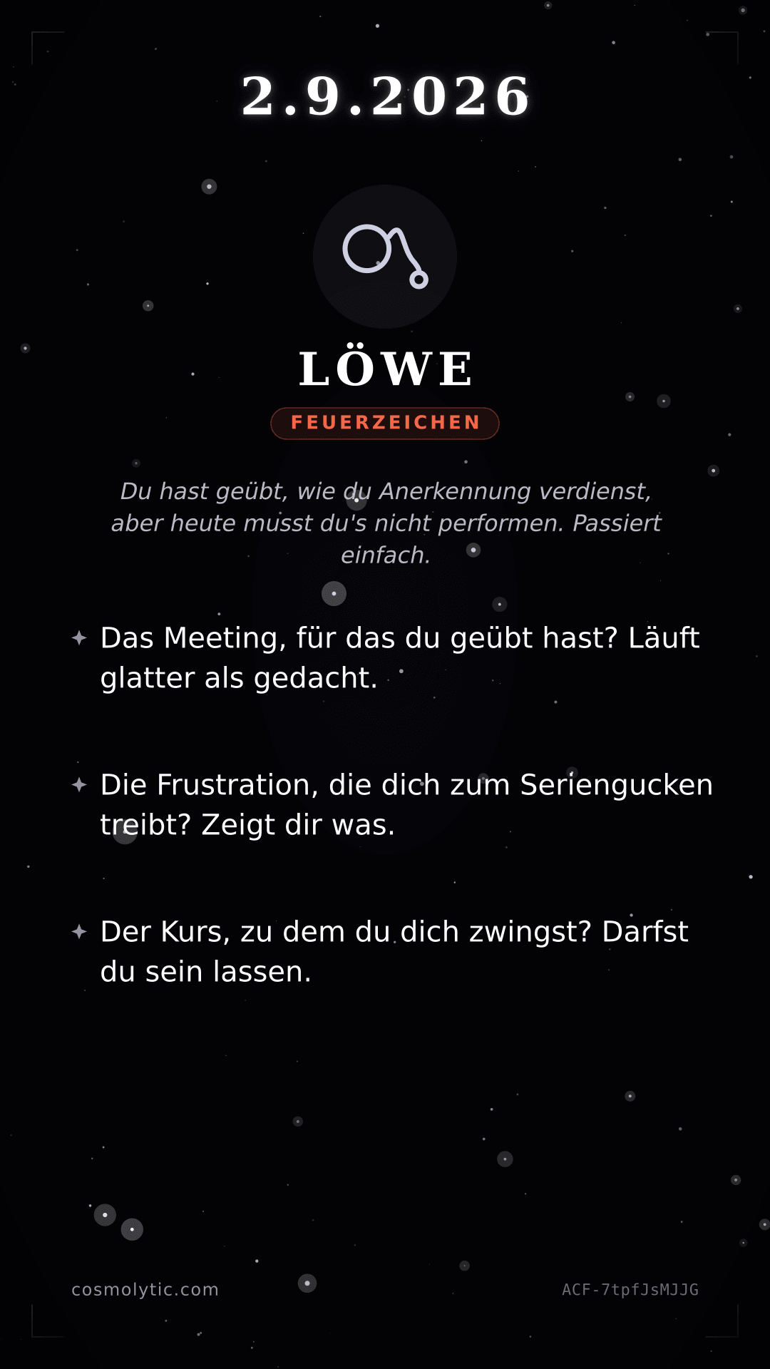 Löwe Tageshoroskop-Karte für 2. September 2026