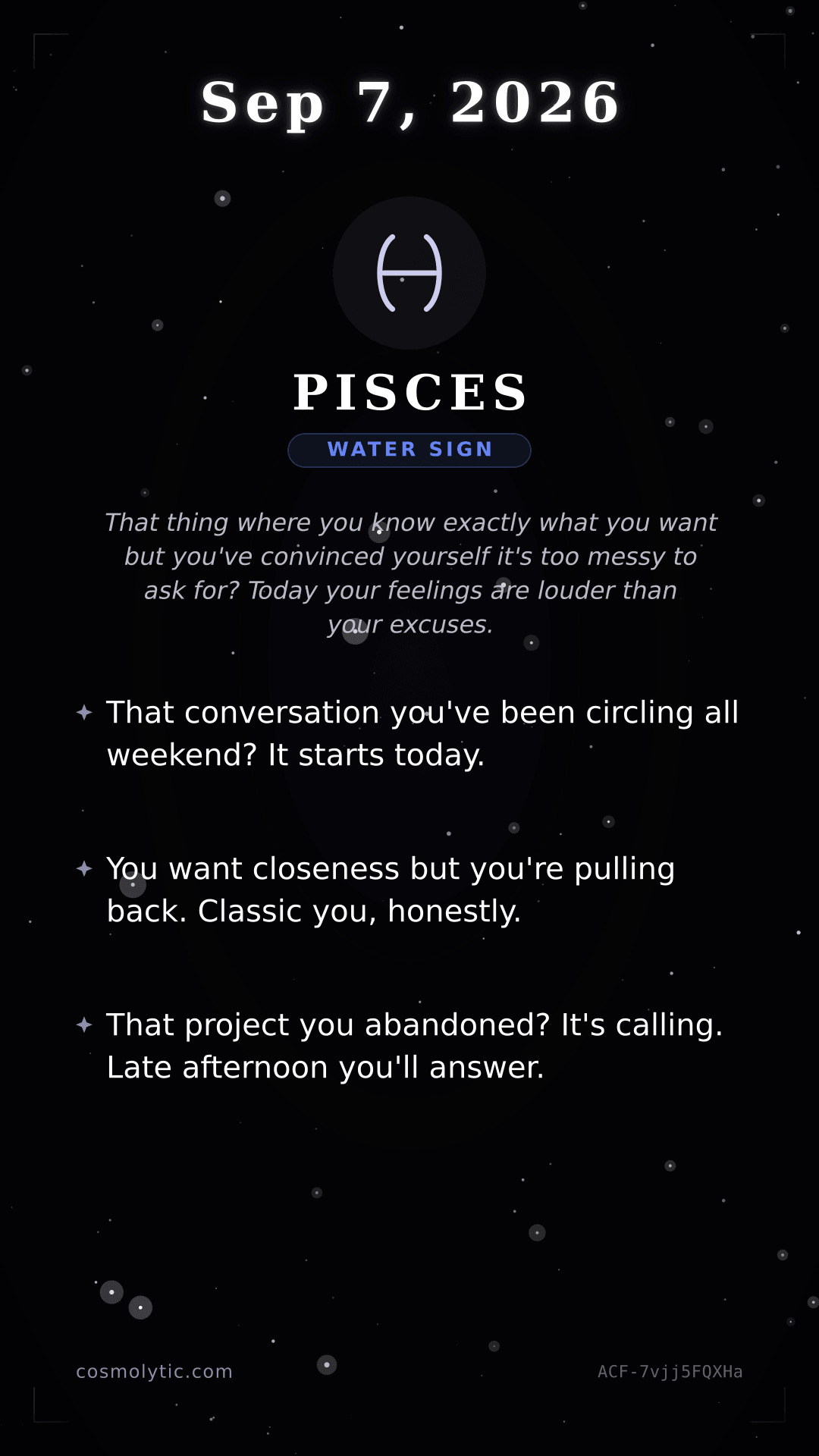 Pisces daily horoscope card for September 7, 2026
