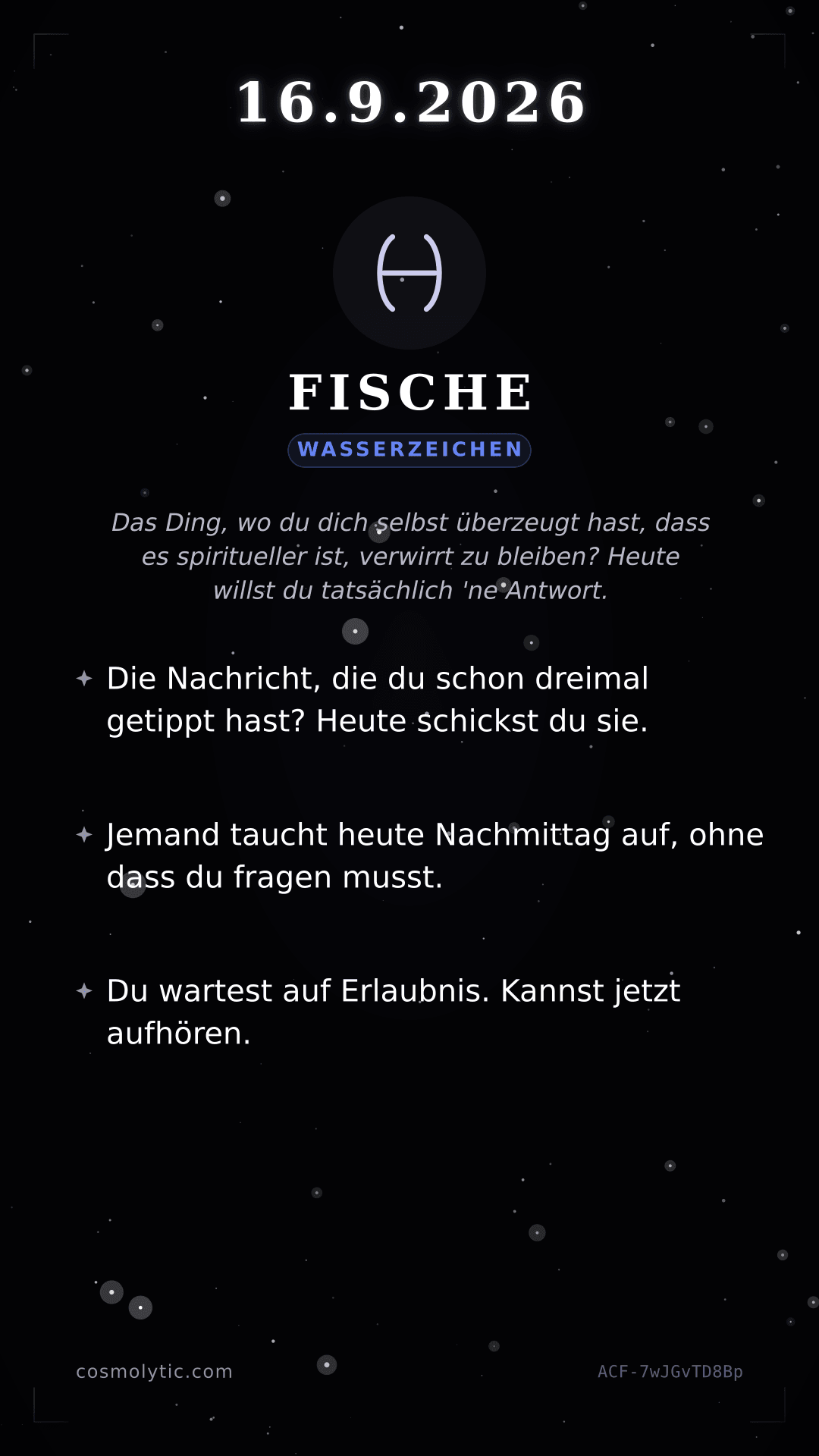 Fische Tageshoroskop-Karte für 16. September 2026