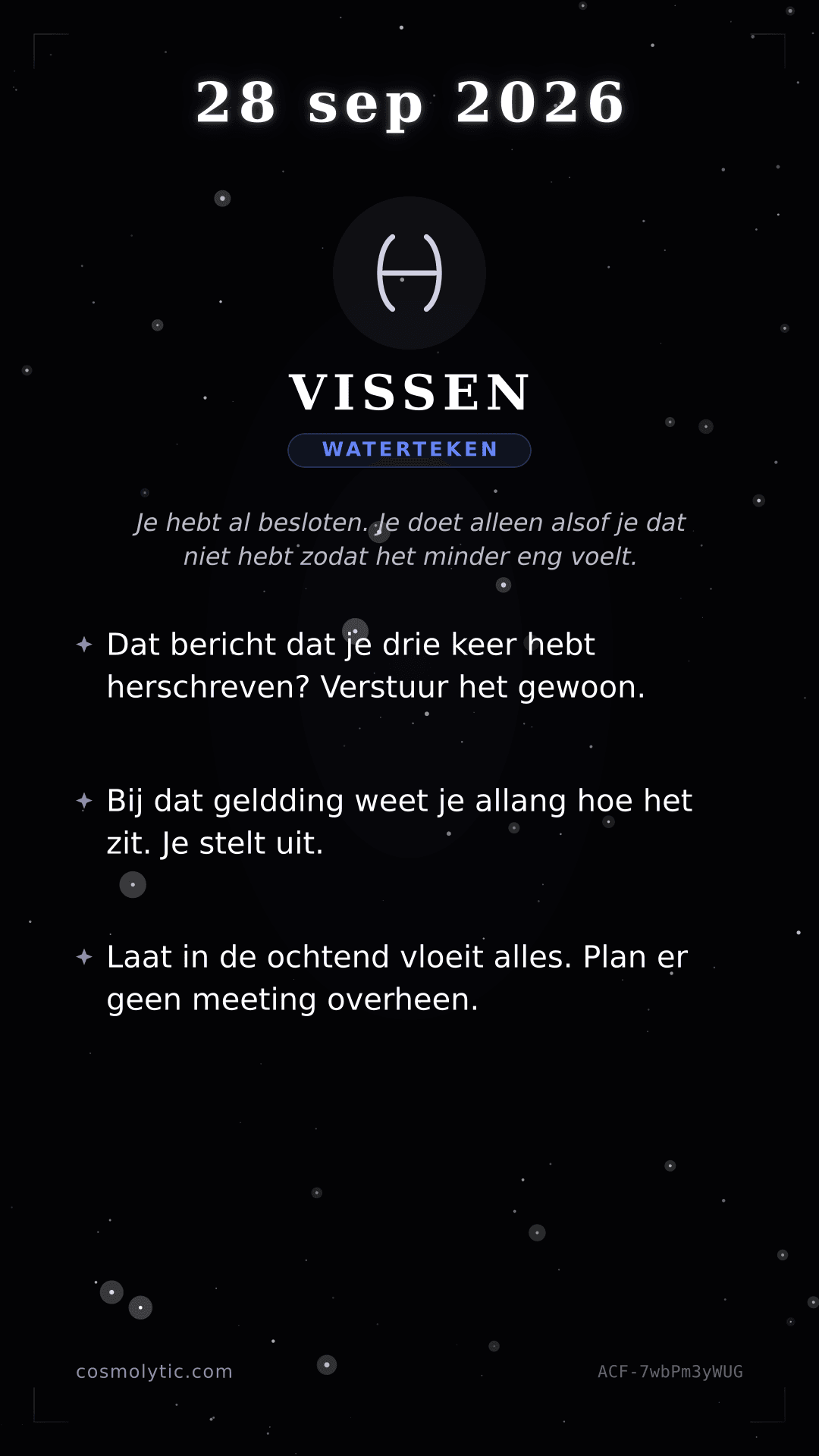 Vissen daghoroscoop kaart voor 28 september 2026