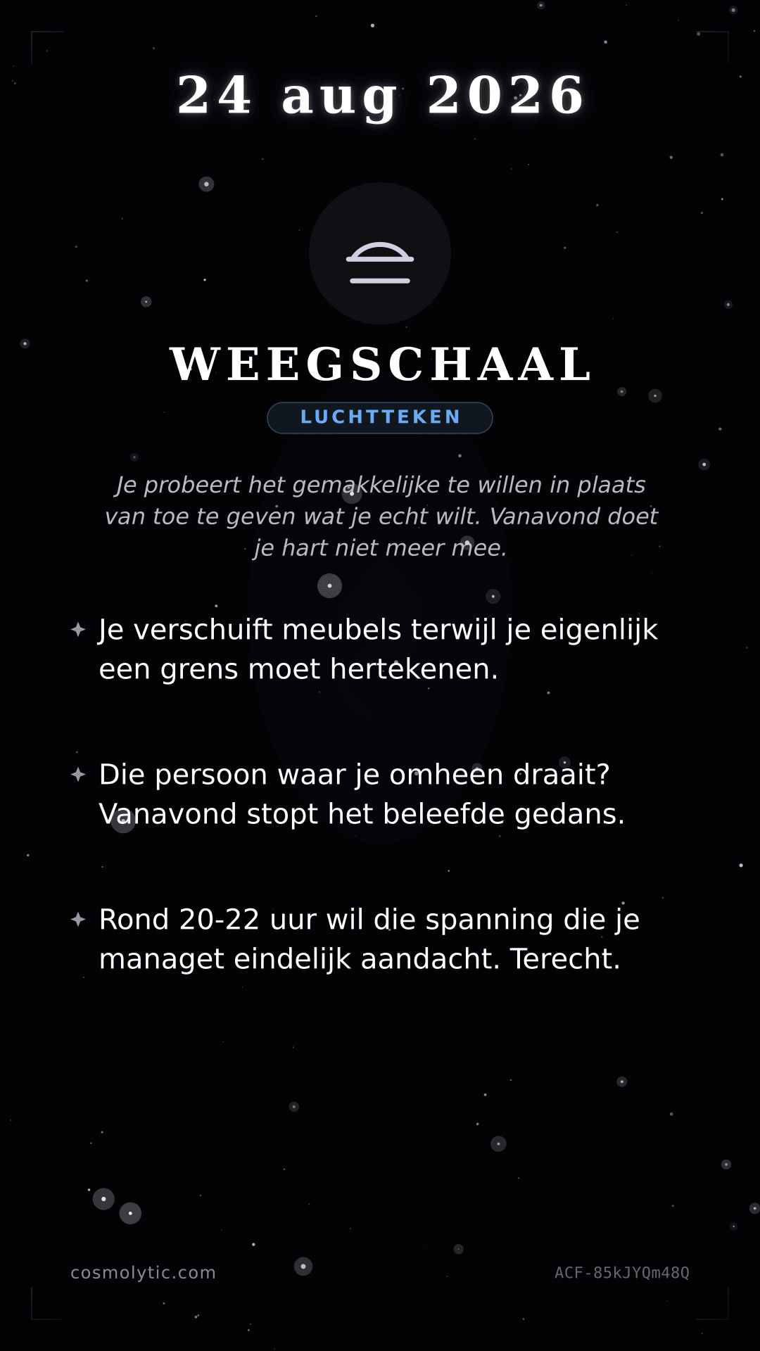 Weegschaal daghoroscoop kaart voor 24 augustus 2026