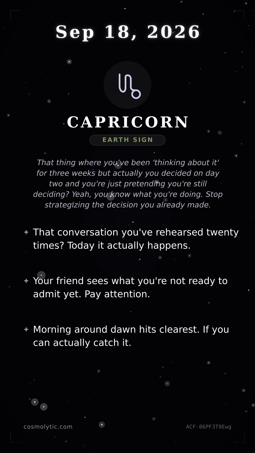 Capricorn daily horoscope card for Today