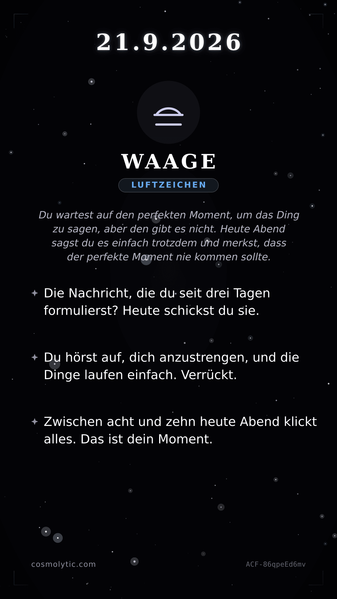 Waage Tageshoroskop-Karte für 21. September 2026