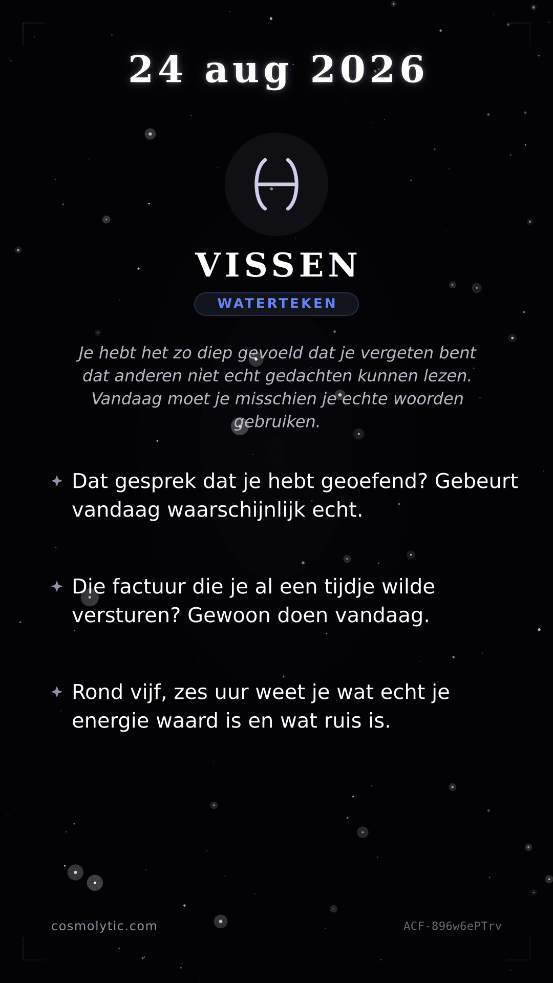 Vissen daghoroscoop kaart voor 24 augustus 2026