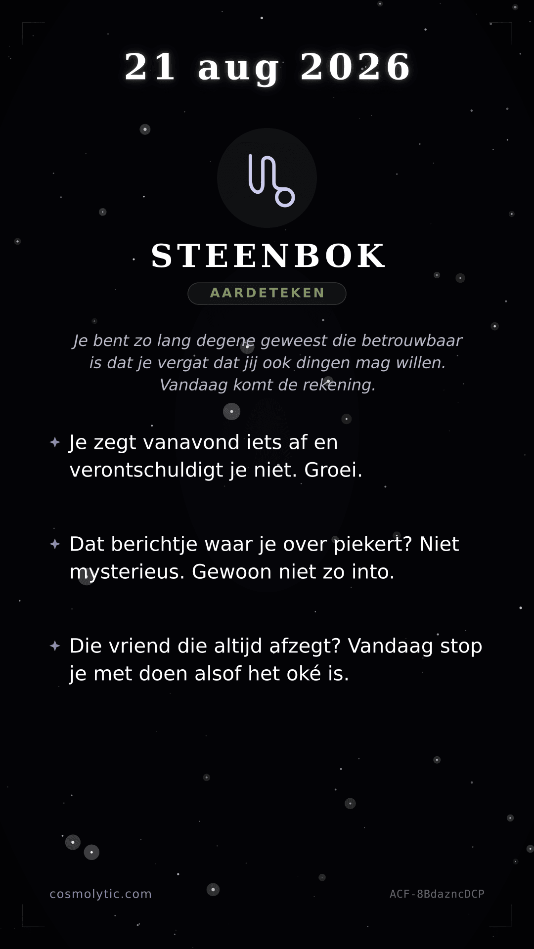 Steenbok daghoroscoop kaart voor 21 augustus 2026
