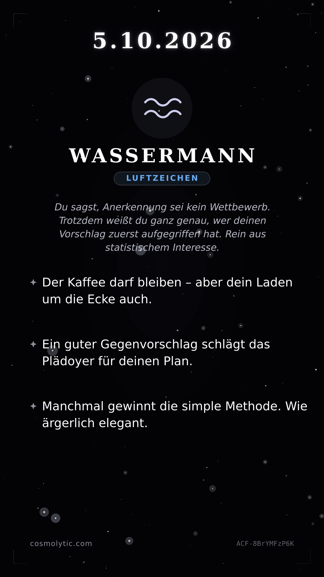 Wassermann Tageshoroskop-Karte für Heute
