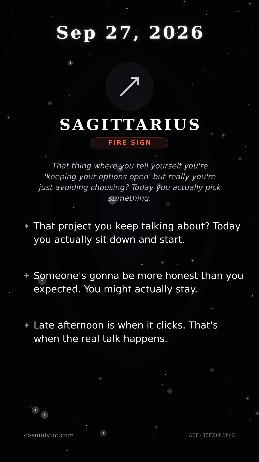 Sagittarius daily horoscope card for September 27, 2026