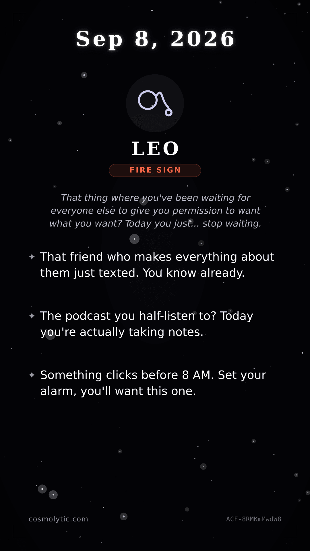 Leo daily horoscope card for September 8, 2026