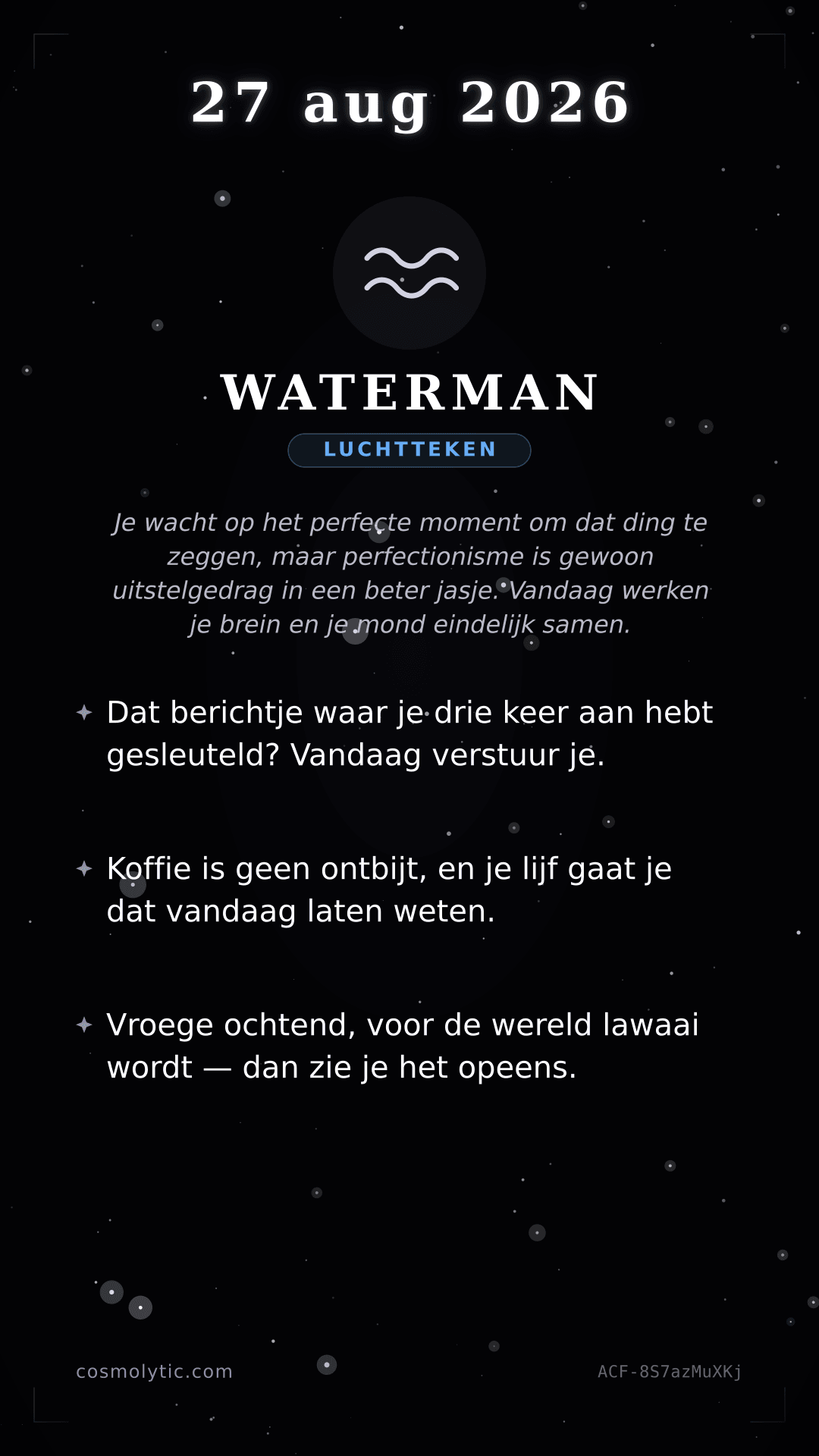 Waterman daghoroscoop kaart voor 27 augustus 2026
