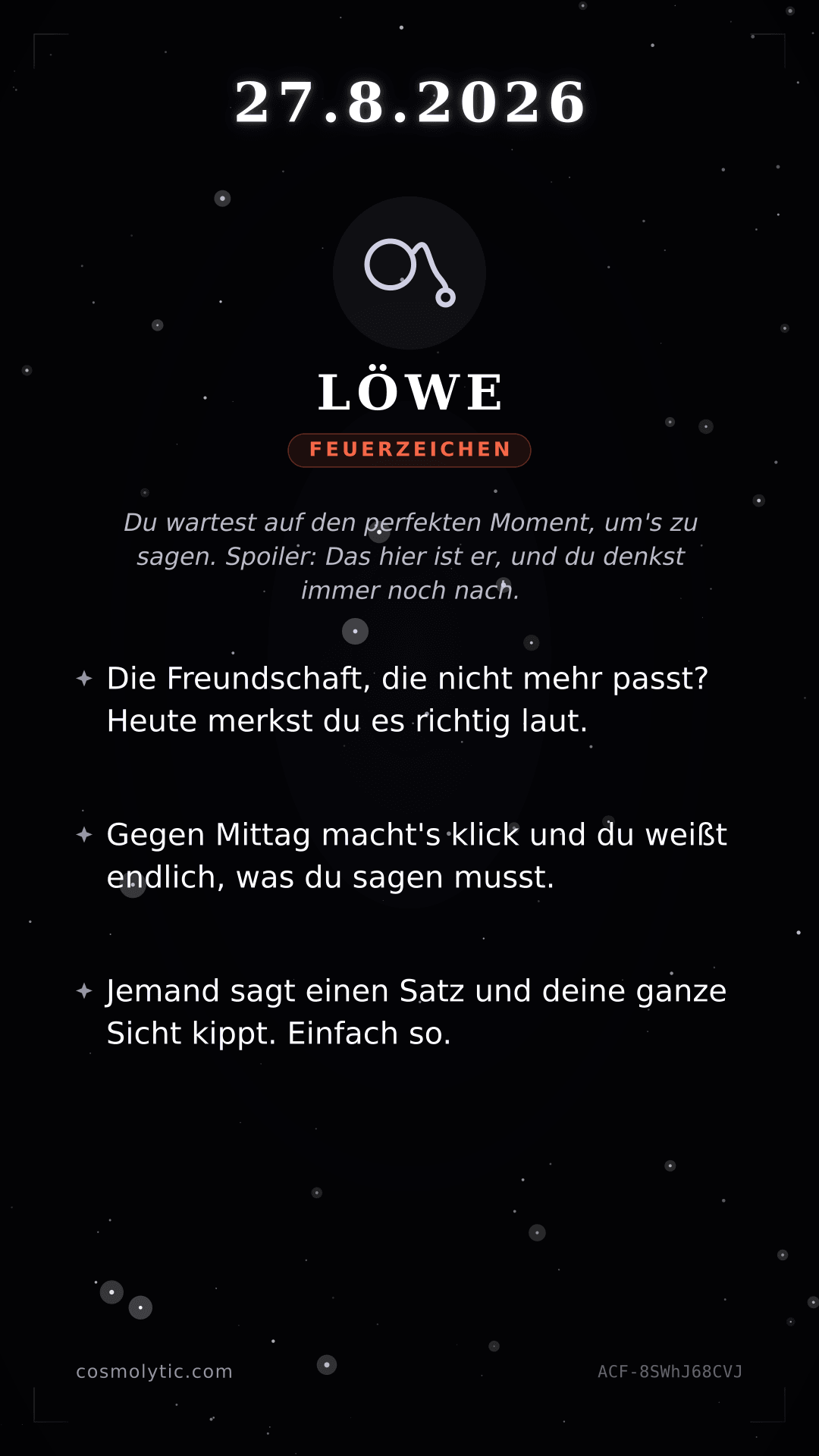 Löwe Tageshoroskop-Karte für 27. August 2026